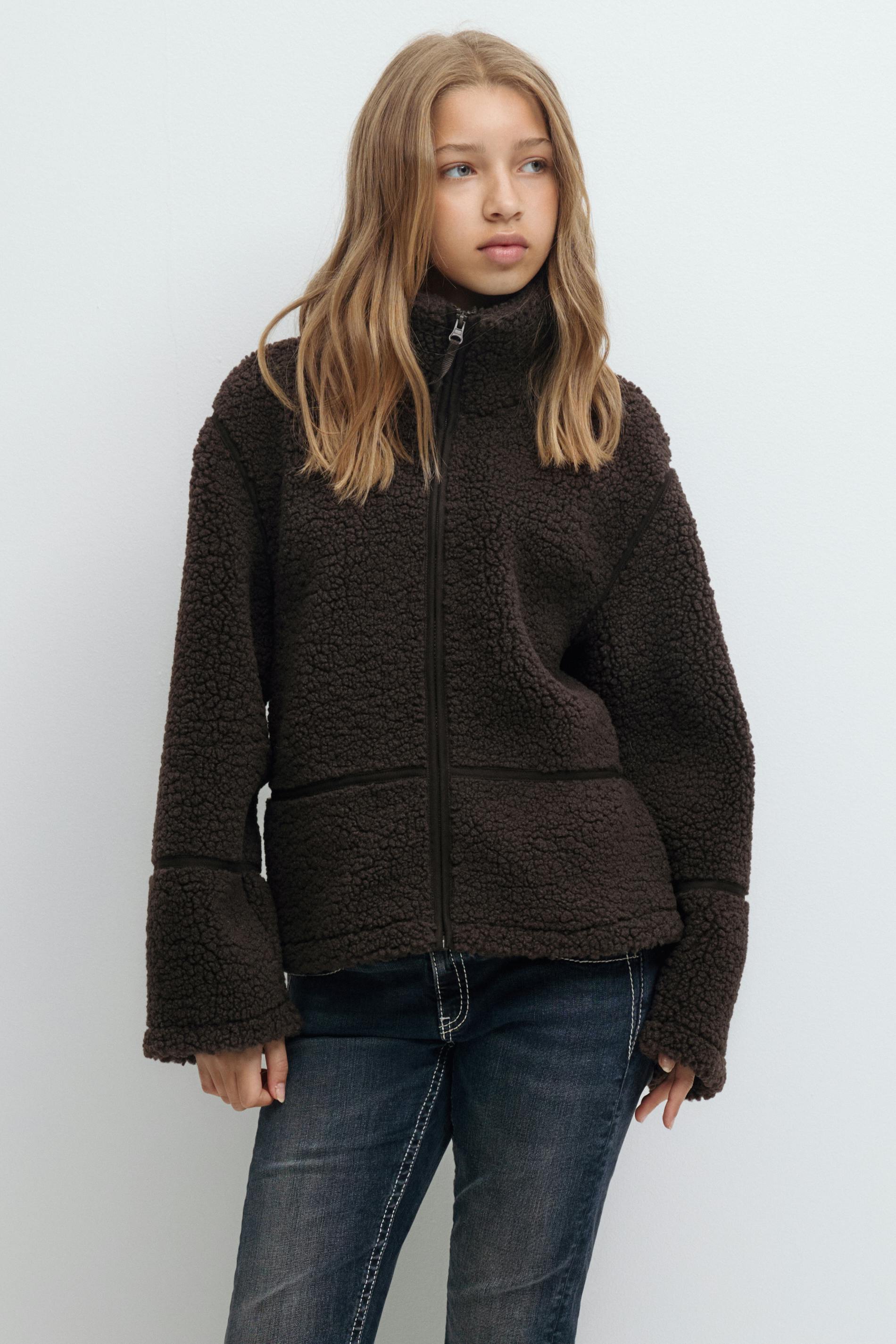 Gina Tricot - Y pile zip jacket - jassen - Bruin - 170 - Meisje