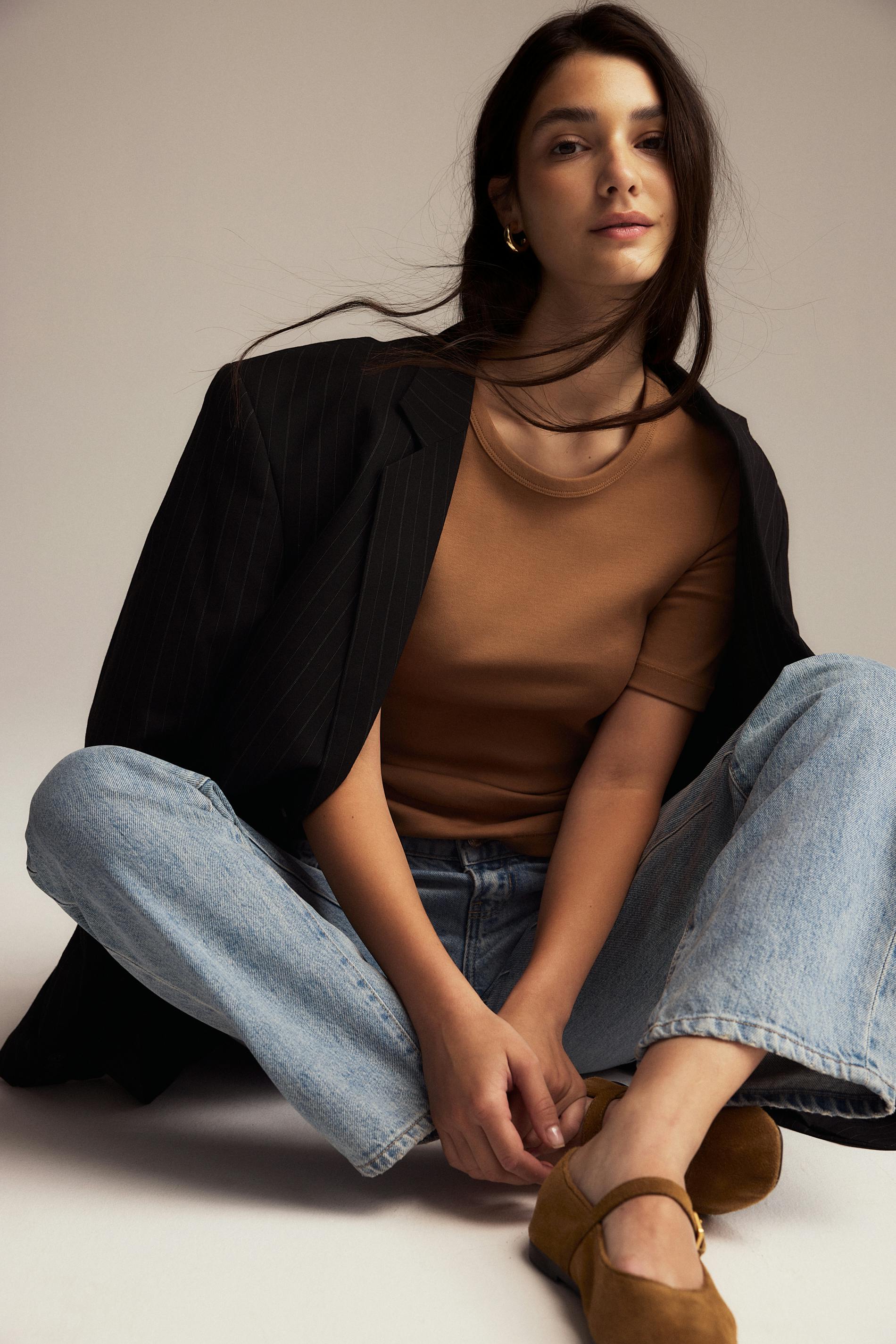 Gina Tricot - Basic classic top - t-skjorter - Beige - S - Dame