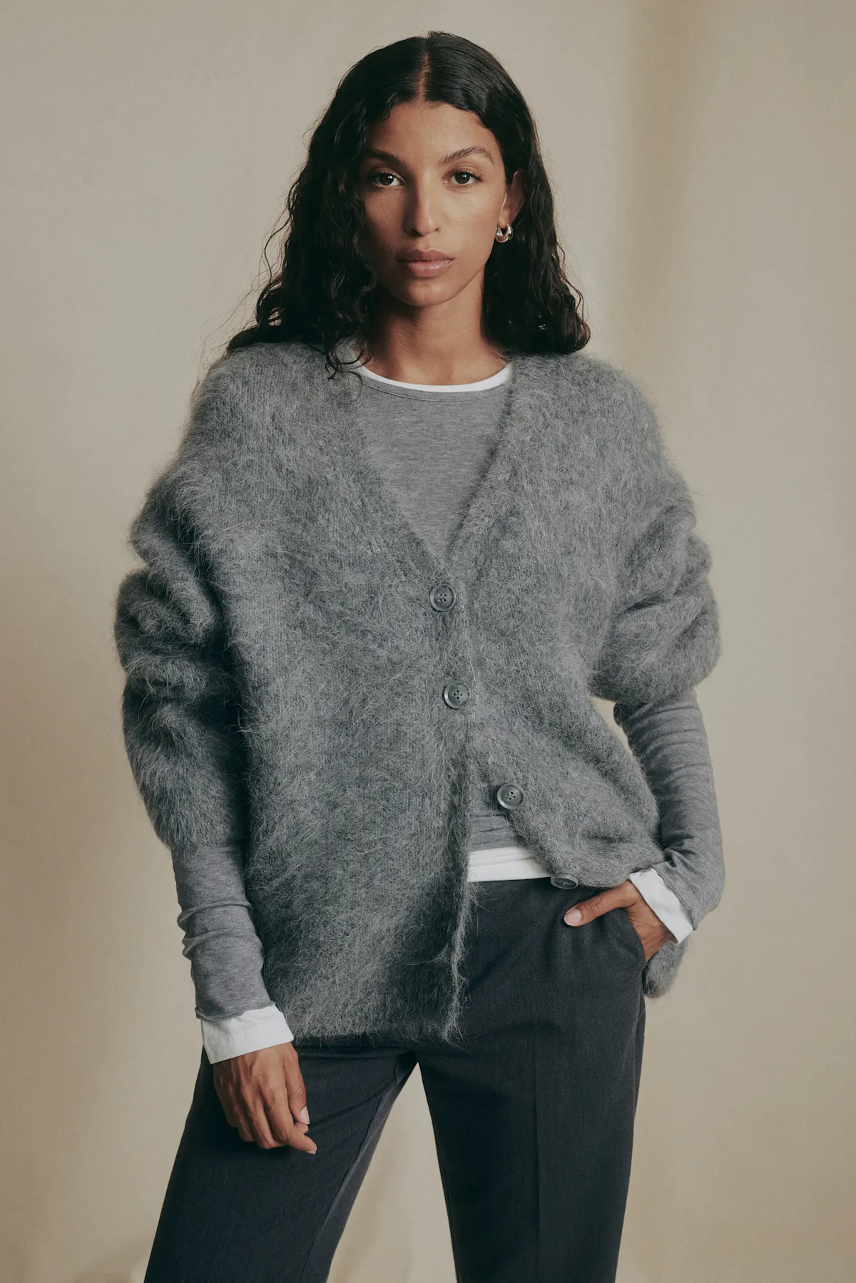 Alpaca blend knitted cardigan - Grey - Women - Gina Tricot
