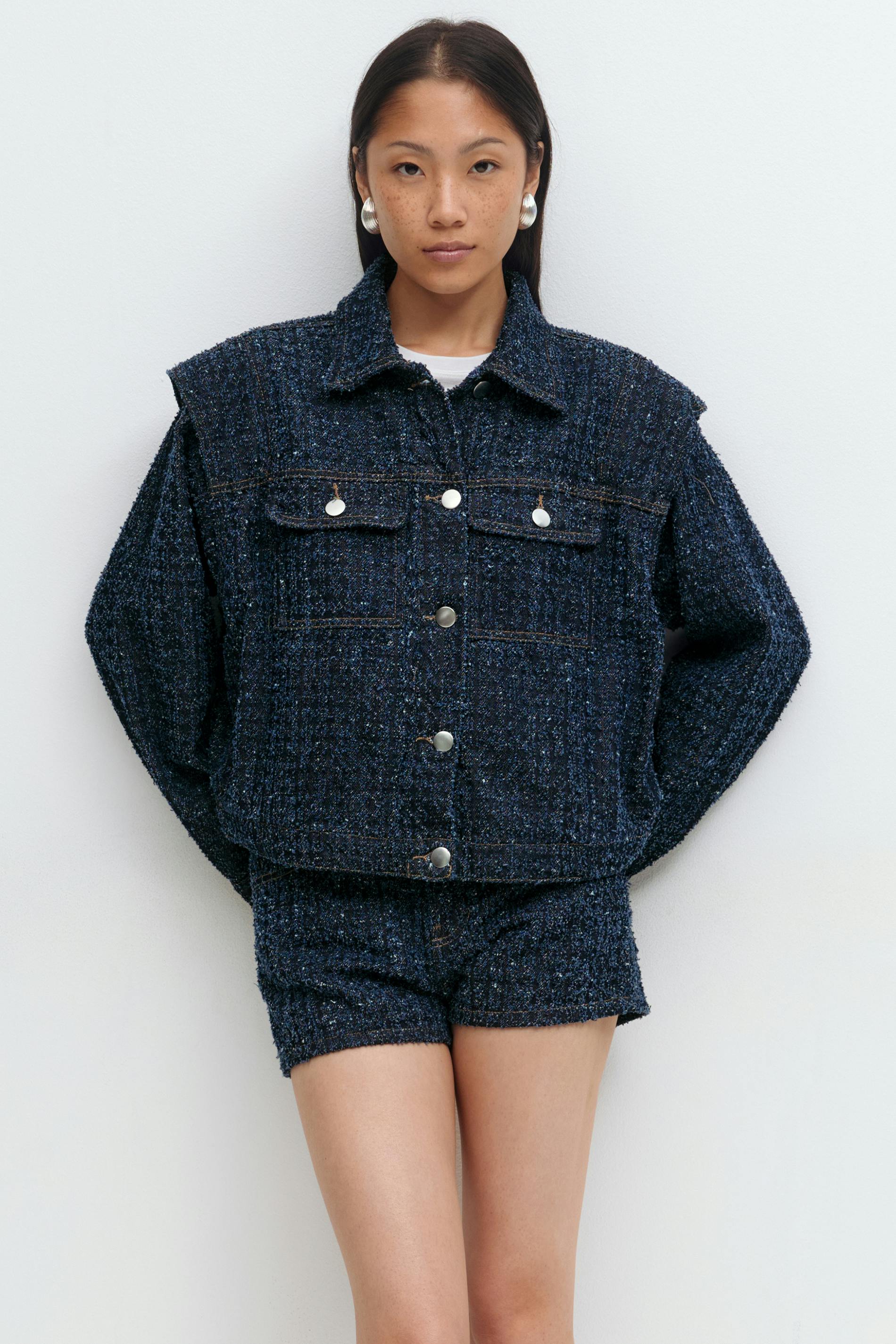 Gina Tricot - Tweed denim jacket - Spijkerjasje - Blauw - S - Dames