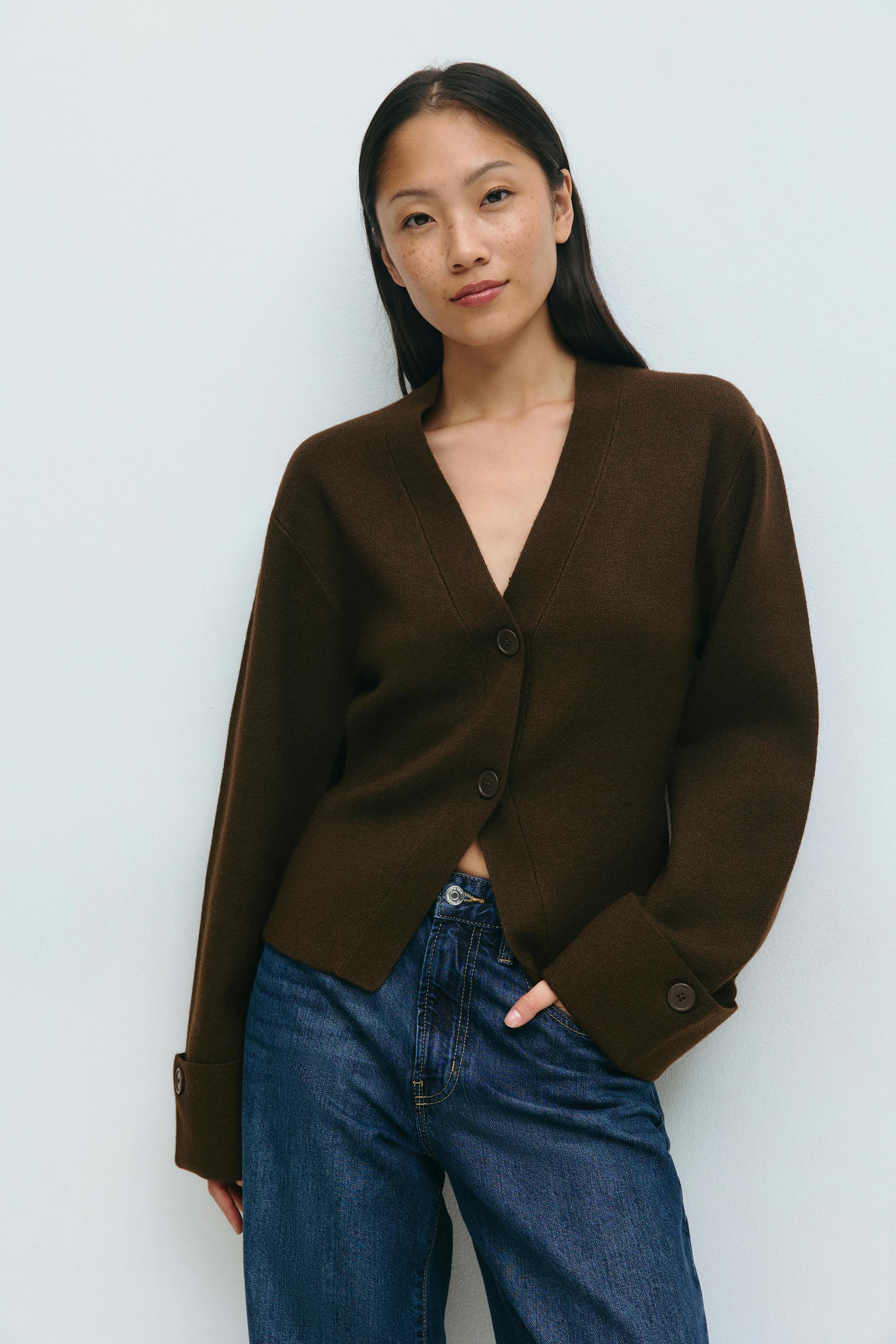 トップス ladylike knit cardigan Saodimallsu Womens Checkered Sweater Color Block Plaid