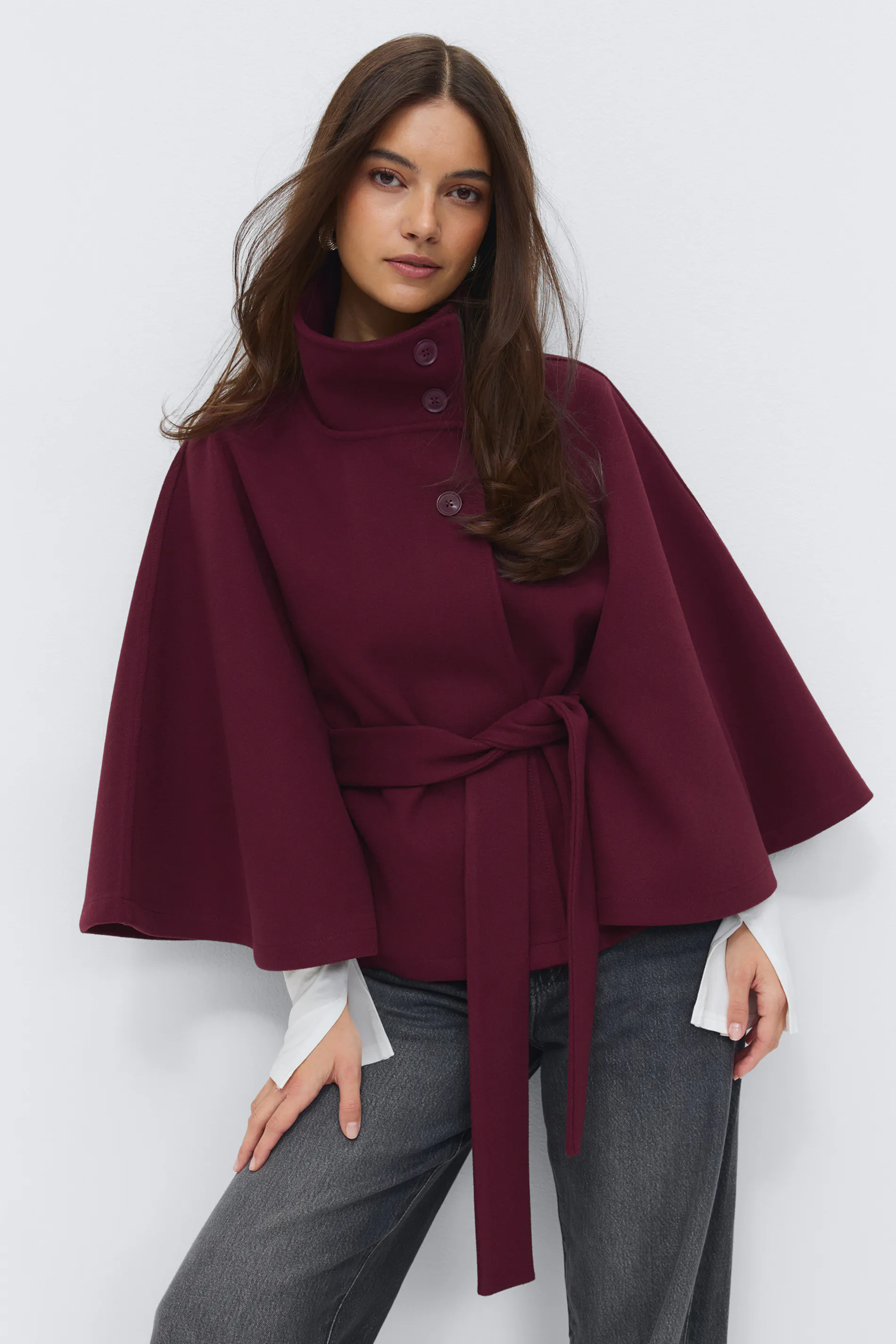 Gina Tricot - Belt cape jacket - korte jassen - Rood - M/L - Dames