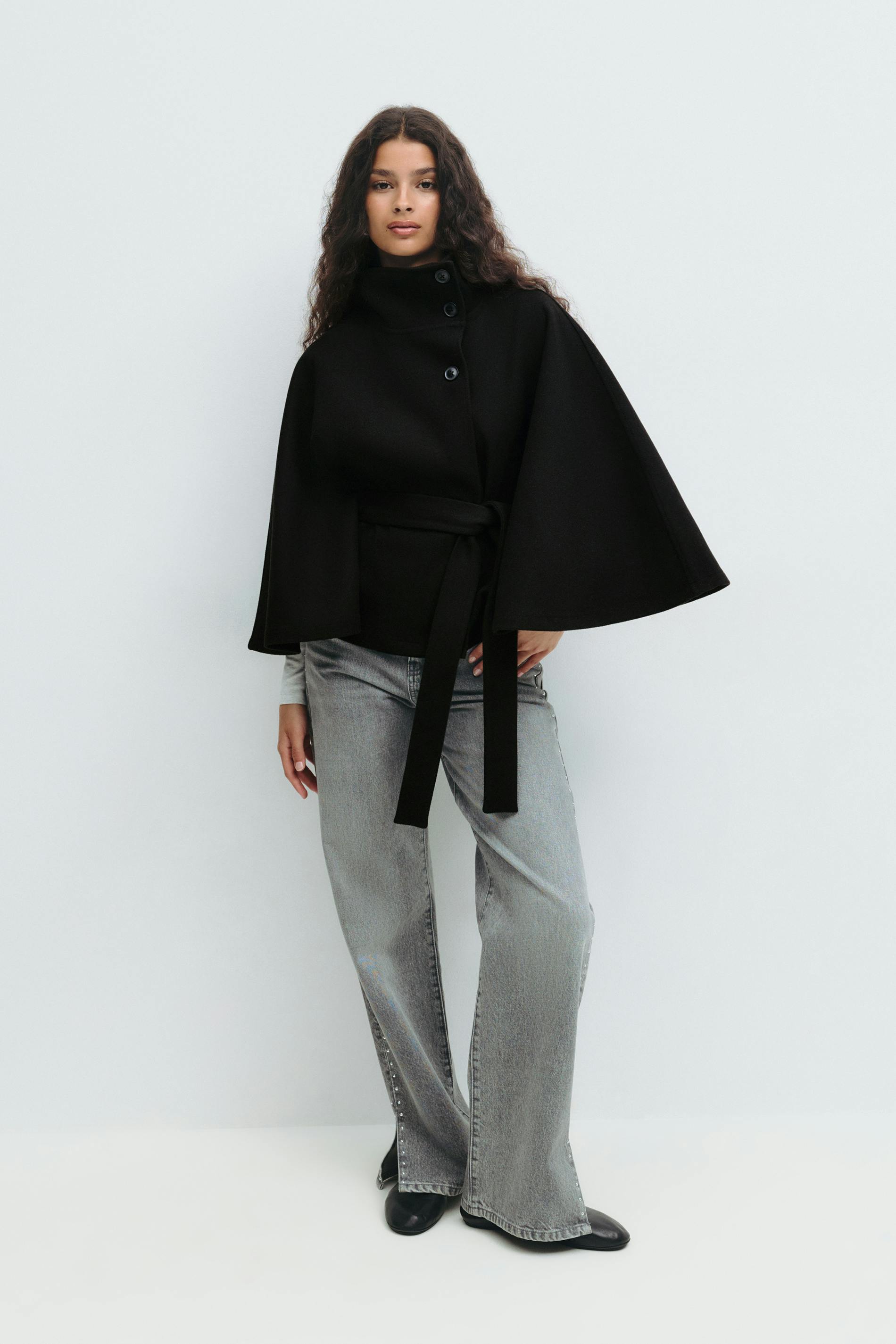 Belt cape jacket - Black - Women - Gina Tricot