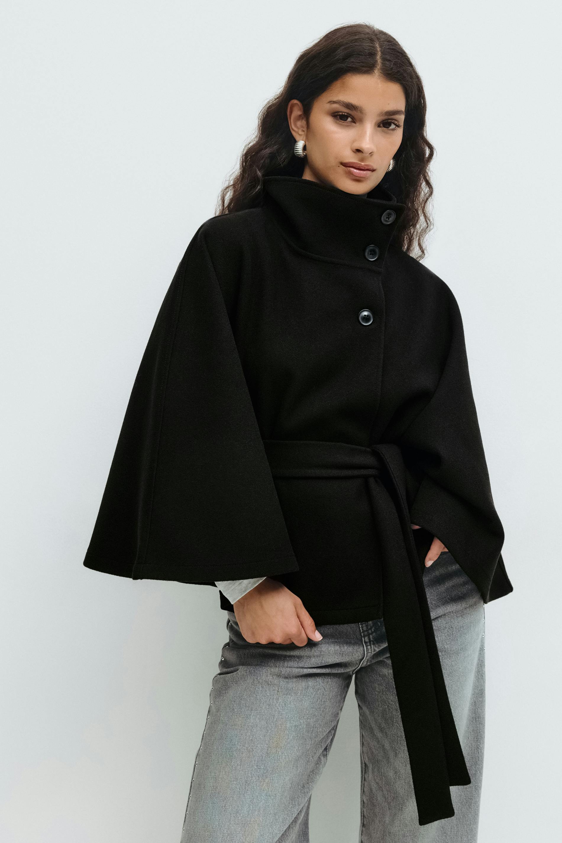 Belt cape jacket - Black - Women - Gina Tricot