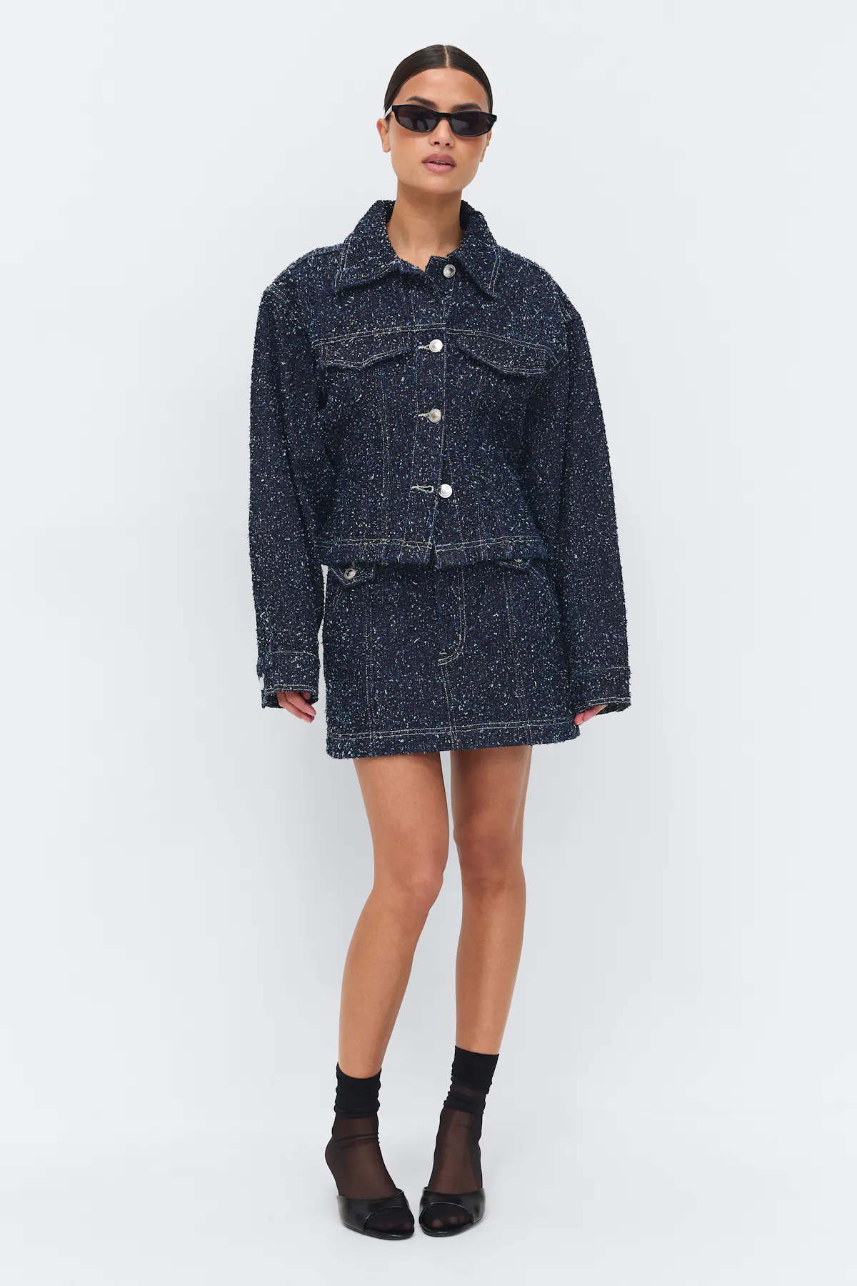 Gina Tricot - Peplum boucle denim jacket - Spijkerjasje - Blauw - XS - Dames