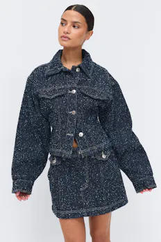 Peplum Boucle Denim Jacket