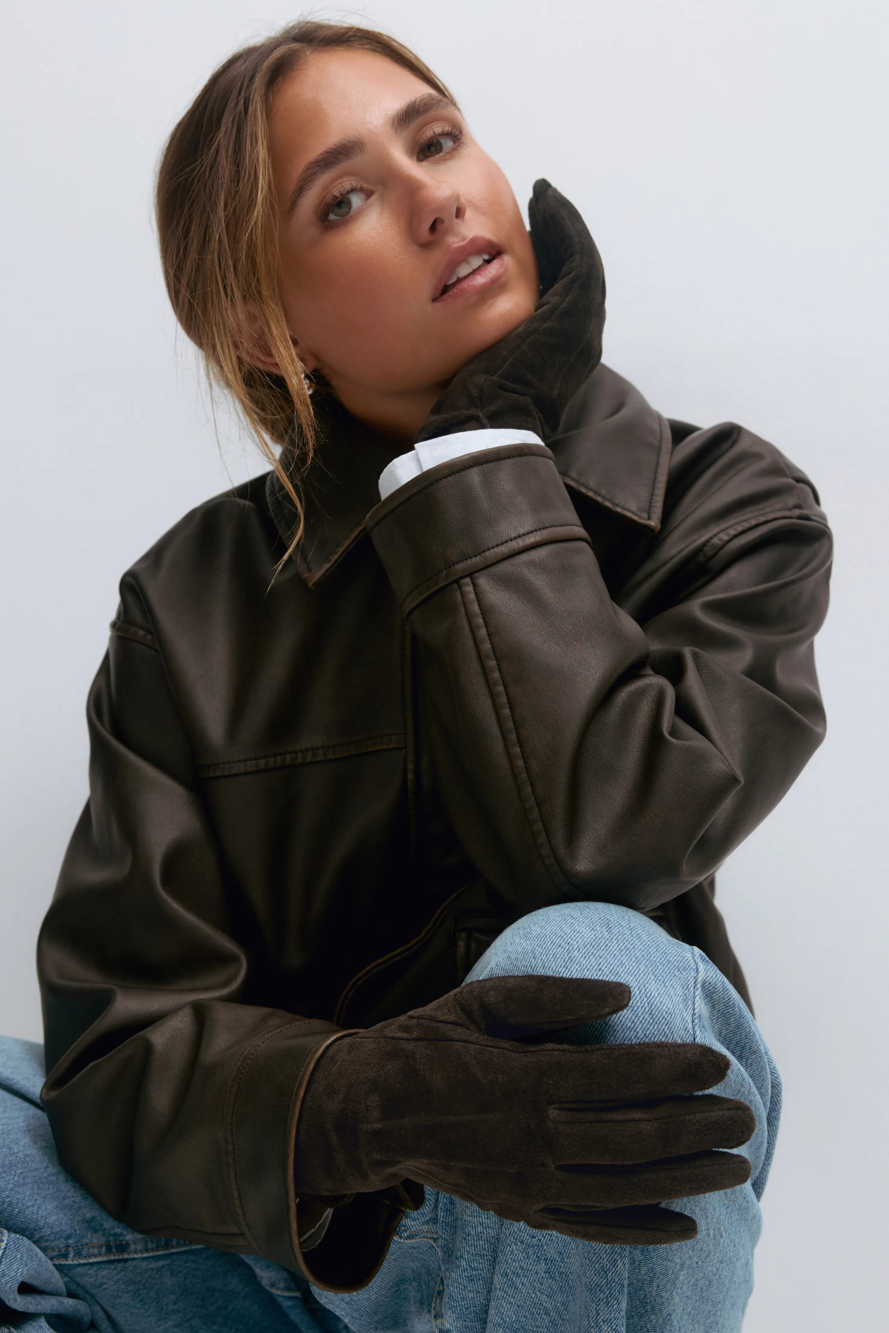 Gina Tricot - Suede leather gloves - Hansker - Brun - M/L - Dame