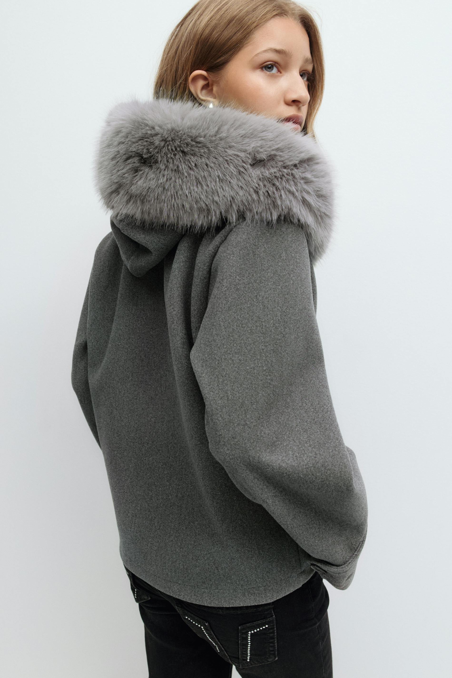 Y fur felt jacket - Black - Gina Tricot