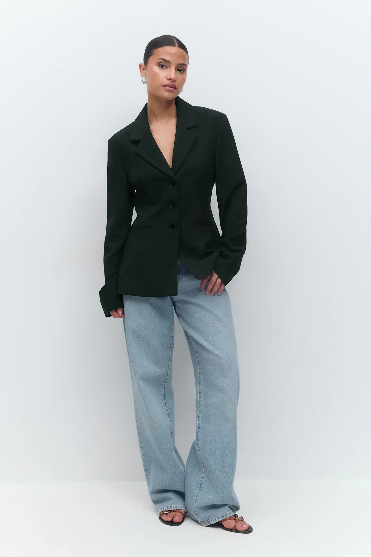 Blazer Vintage Gina Donna En Laine - Taille 42 (UK12) - Bleu Avec Boutons Or - Très Bon état