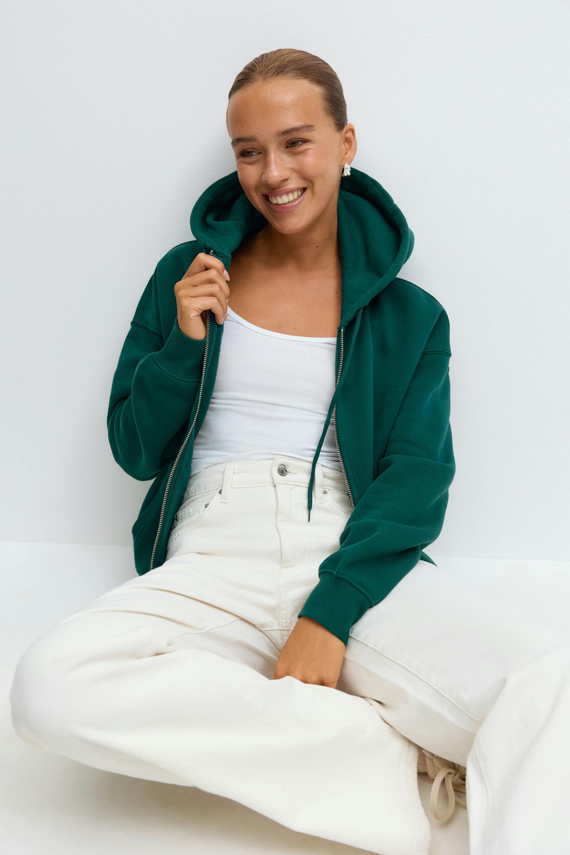Zip hoodie - Groen - Dame - Gina Tricot