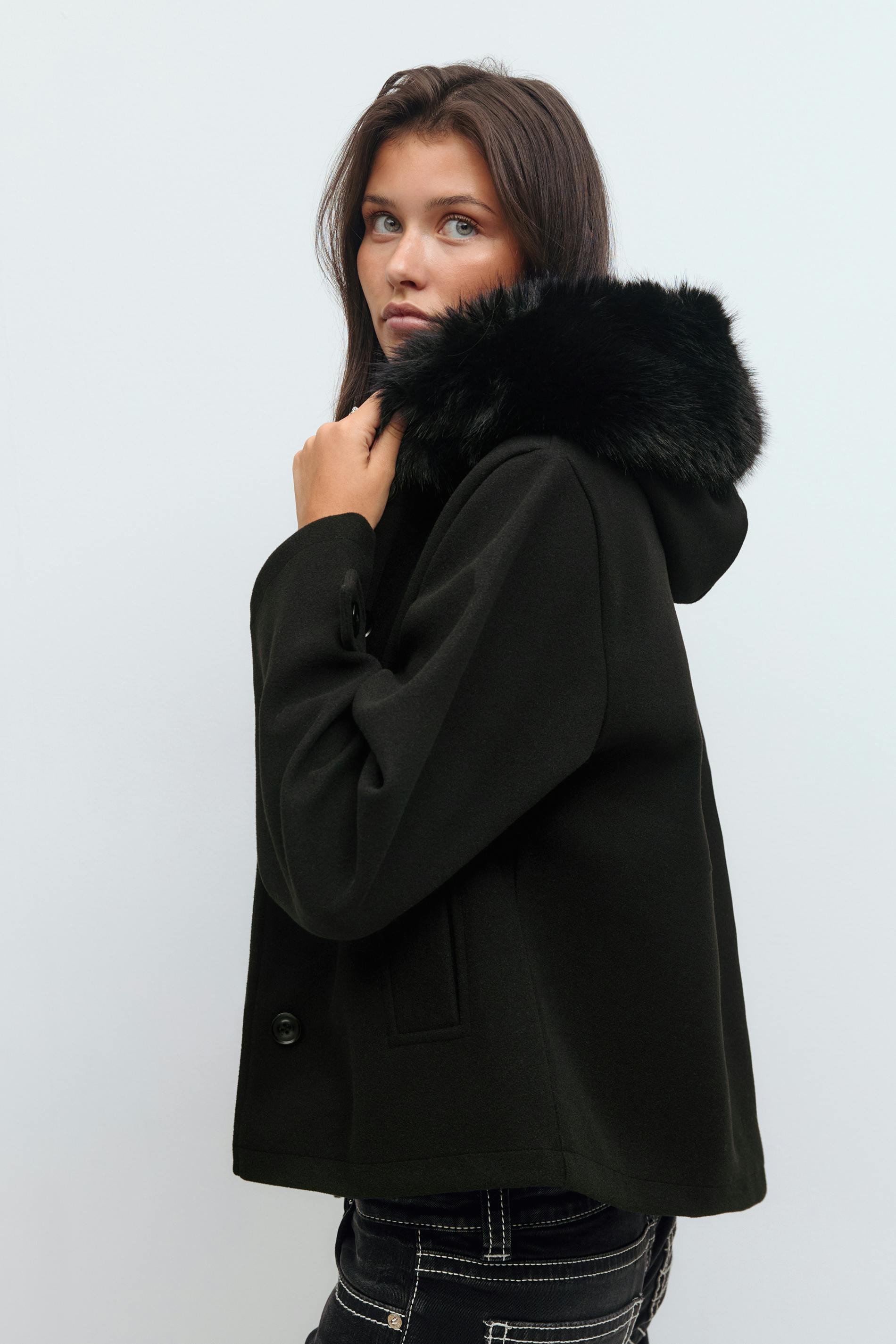 Y fur felt jacket Black Gina Tricot