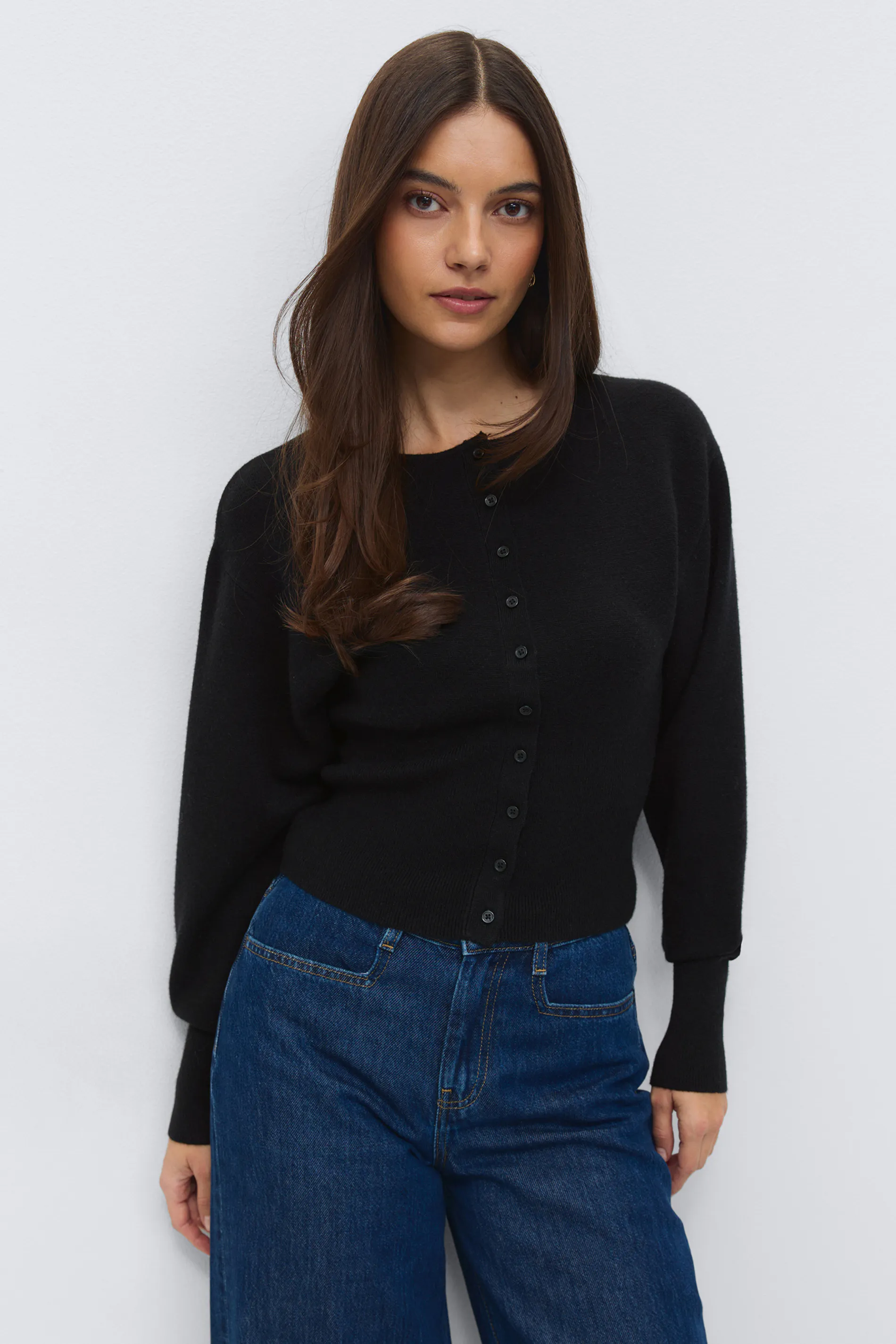 Gina Tricot - Shaped knitted cardigan - Cardigans - Sort - XL - Dame