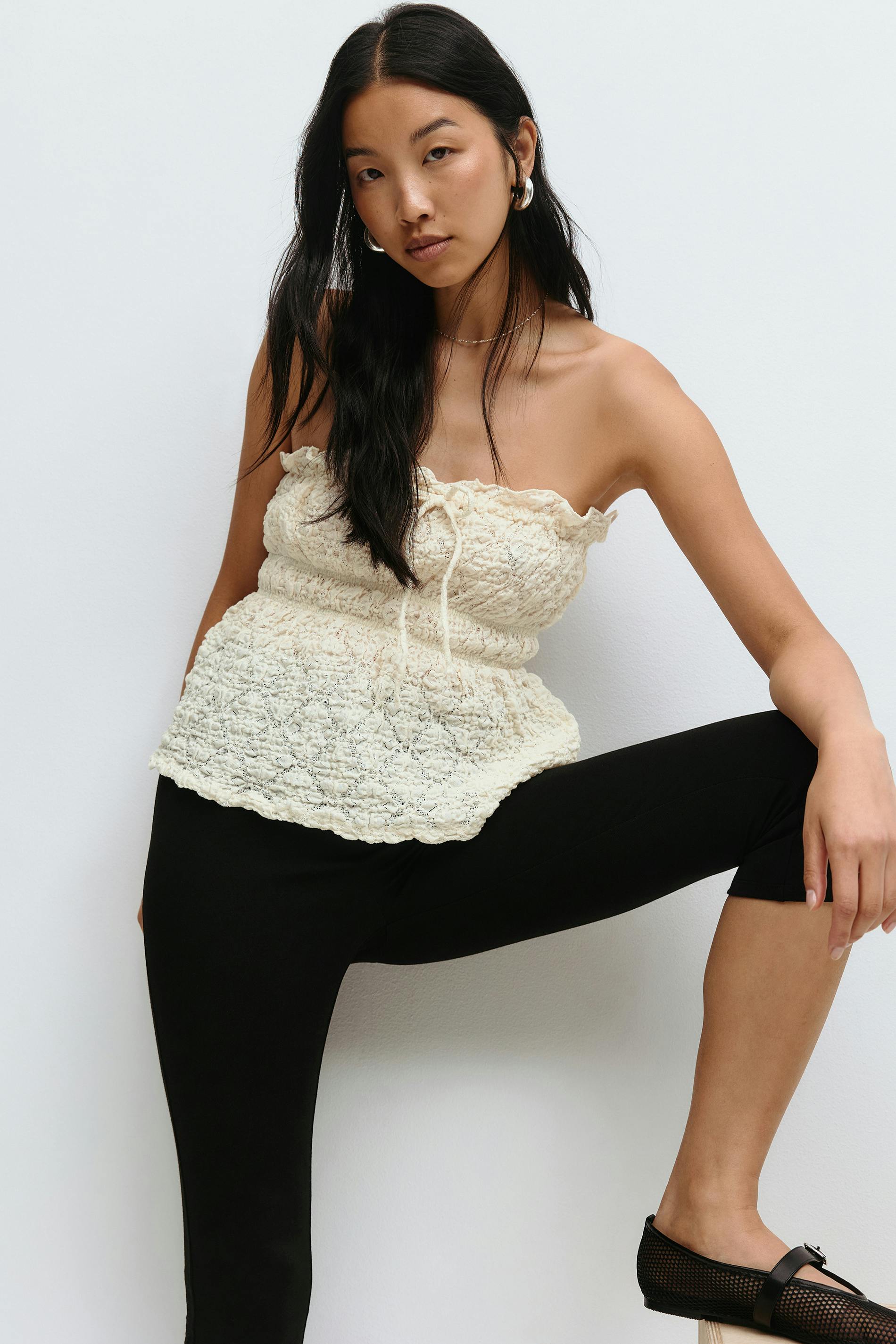 Gina Tricot - Lace bandeau top - bandeau tops - Wit - XL - Dames