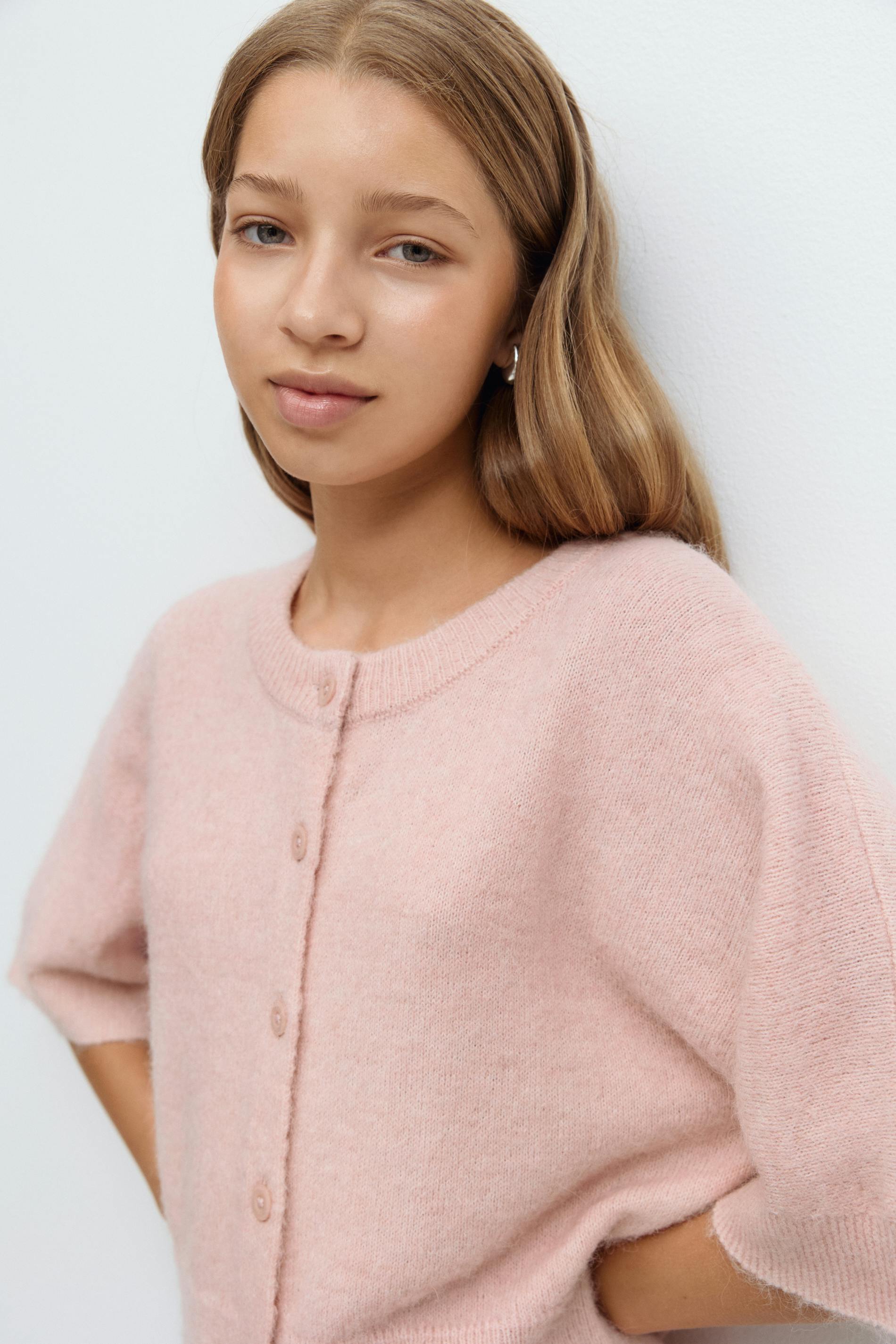 Gina Tricot - Y knitted short sleeve top - gebreide truien - Roze - 170 - Meisje