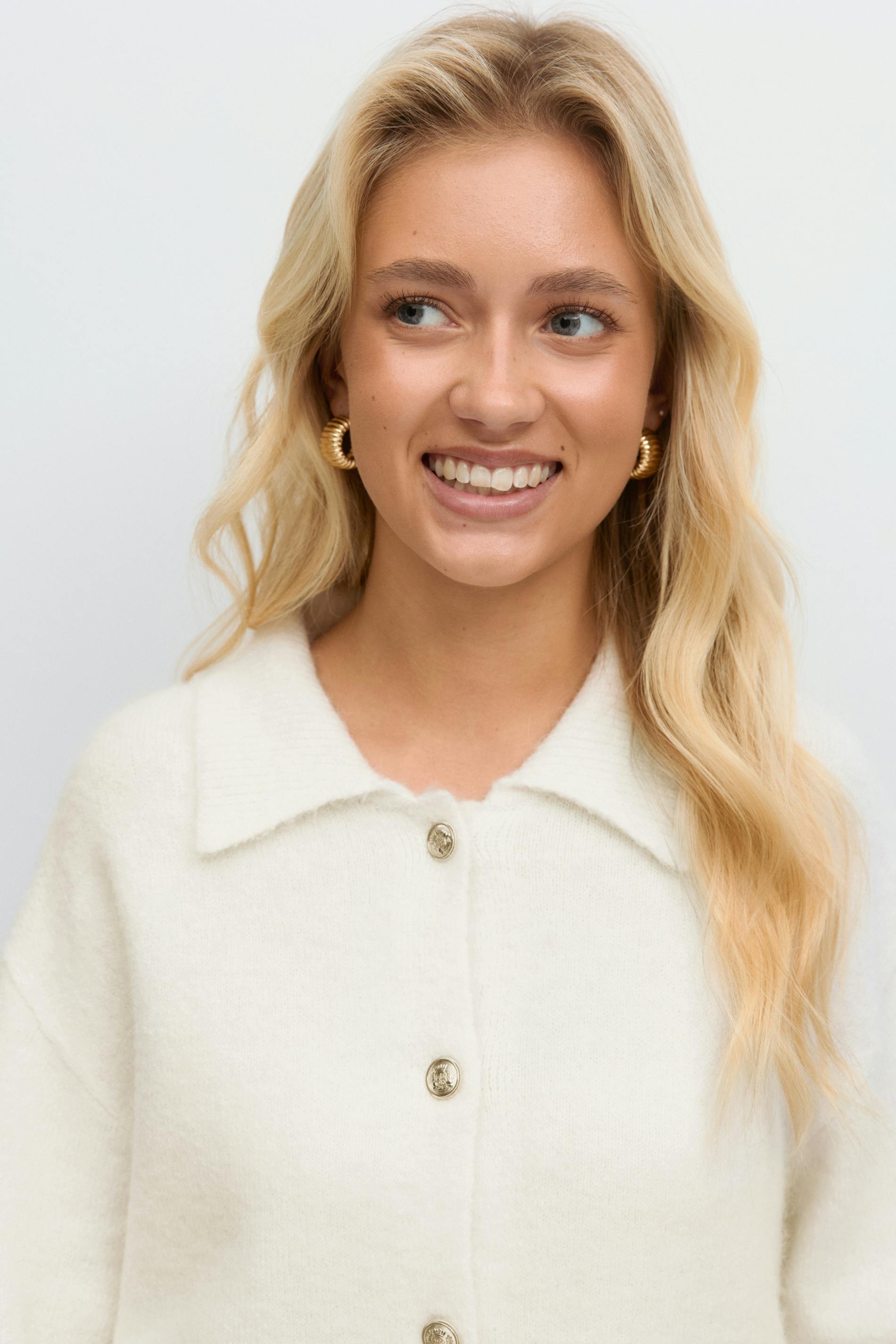 Gina Tricot - 14+ loose cardigan - gebreide-trui - Wit - L - Dames