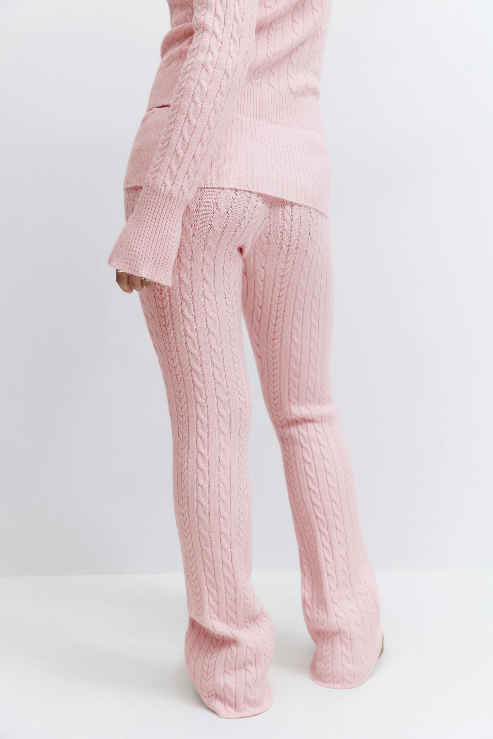 andmary Sugar knit cable tops pants pink cable knit sweater