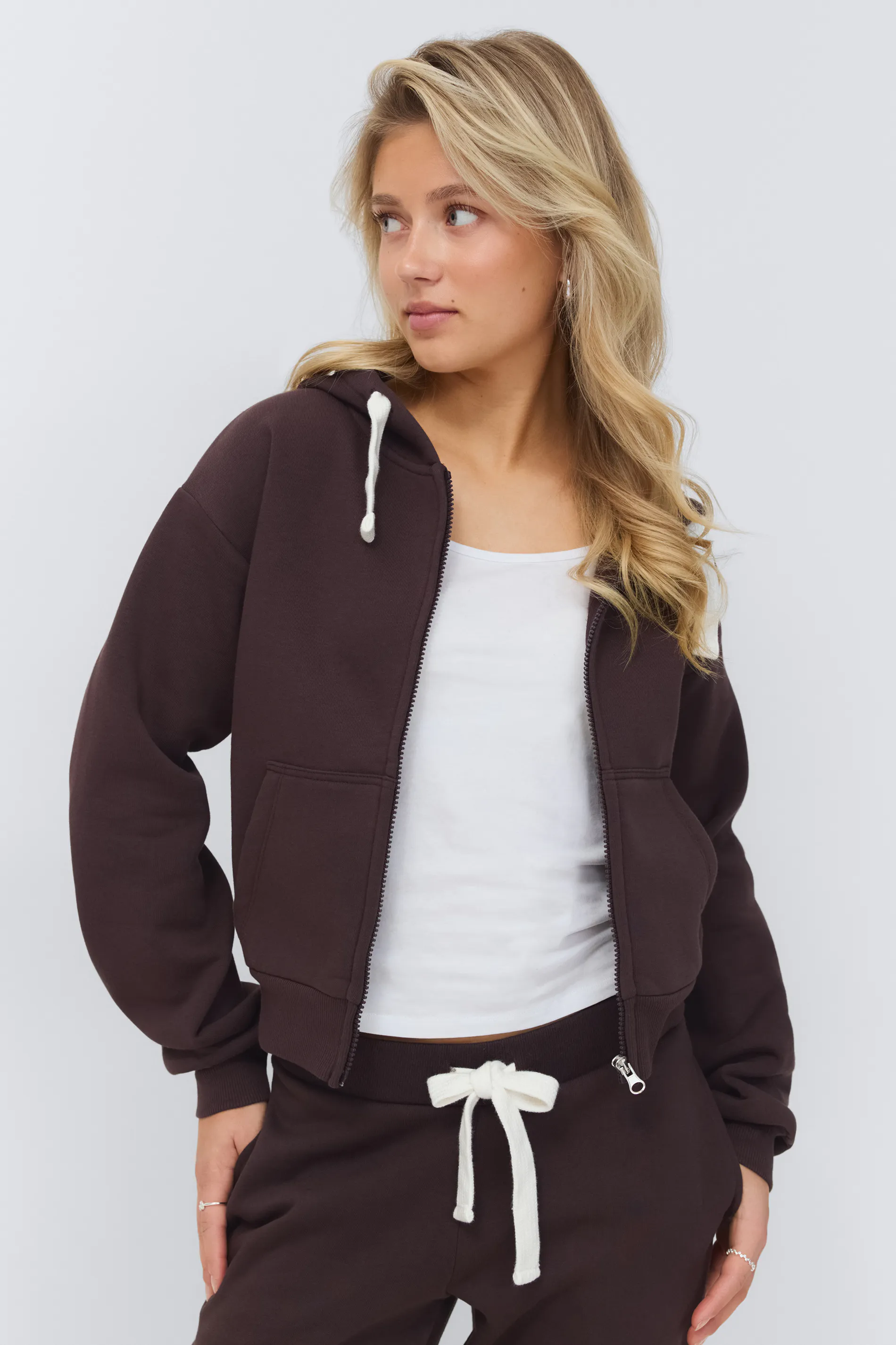 Gina Tricot - 14+ zip hoodie - Trøjer - Brun - L - Dame