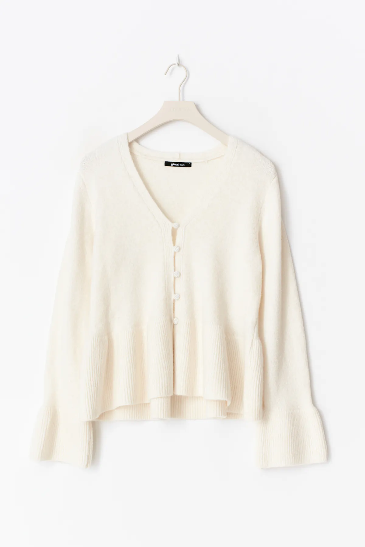 Knitted peplum cardigan - White - Women - Gina Tricot