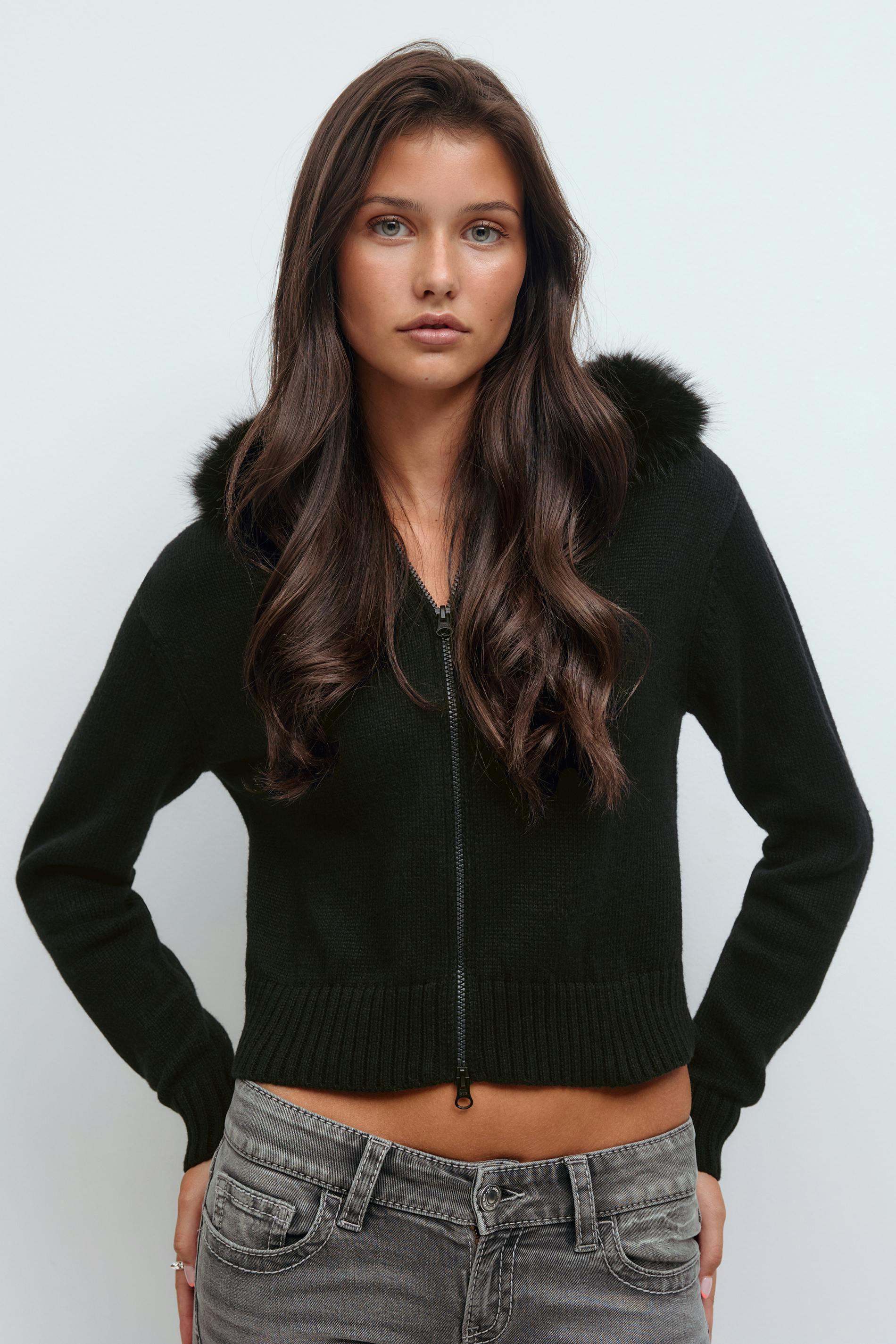 Gina Tricot - 14+ fur hoodie - gensere - Svart - XS - Dame
