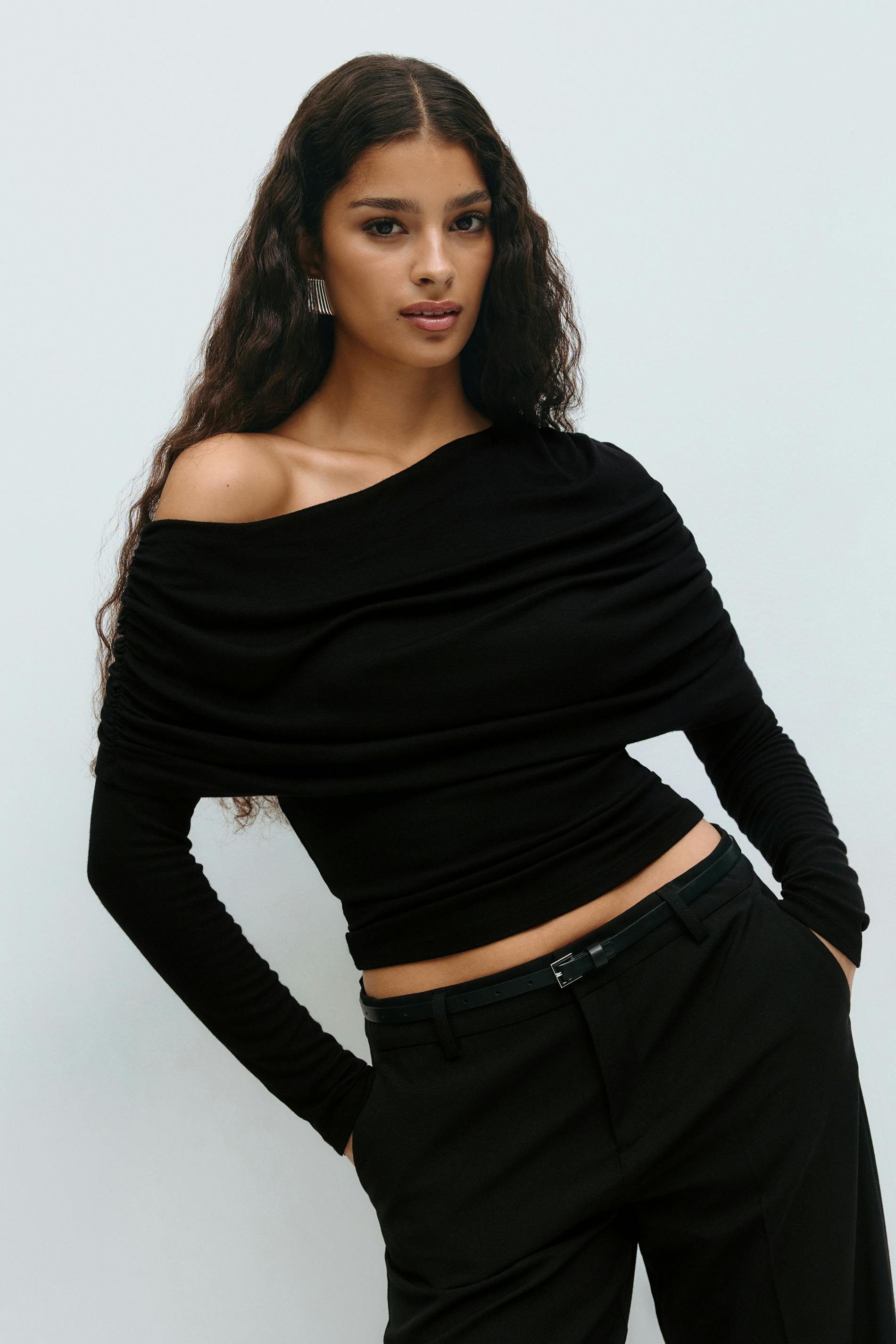 tシャツ Studio Doe Sloping Neck Shoulder Shape Top レディース