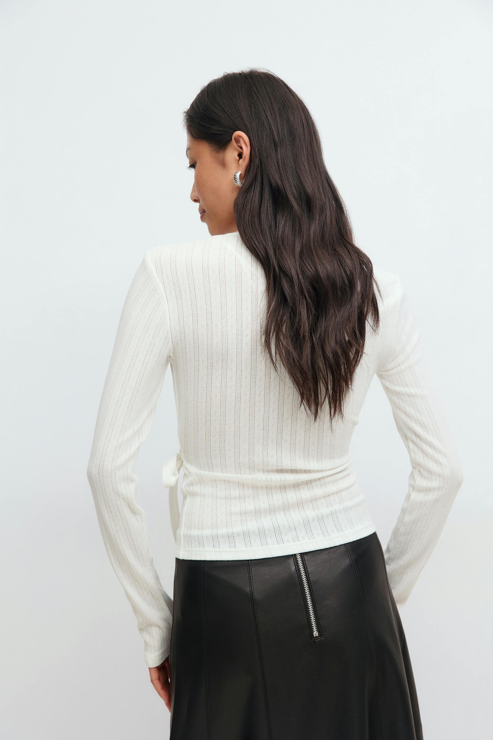 Pointelle wrap top White Women Gina Tricot