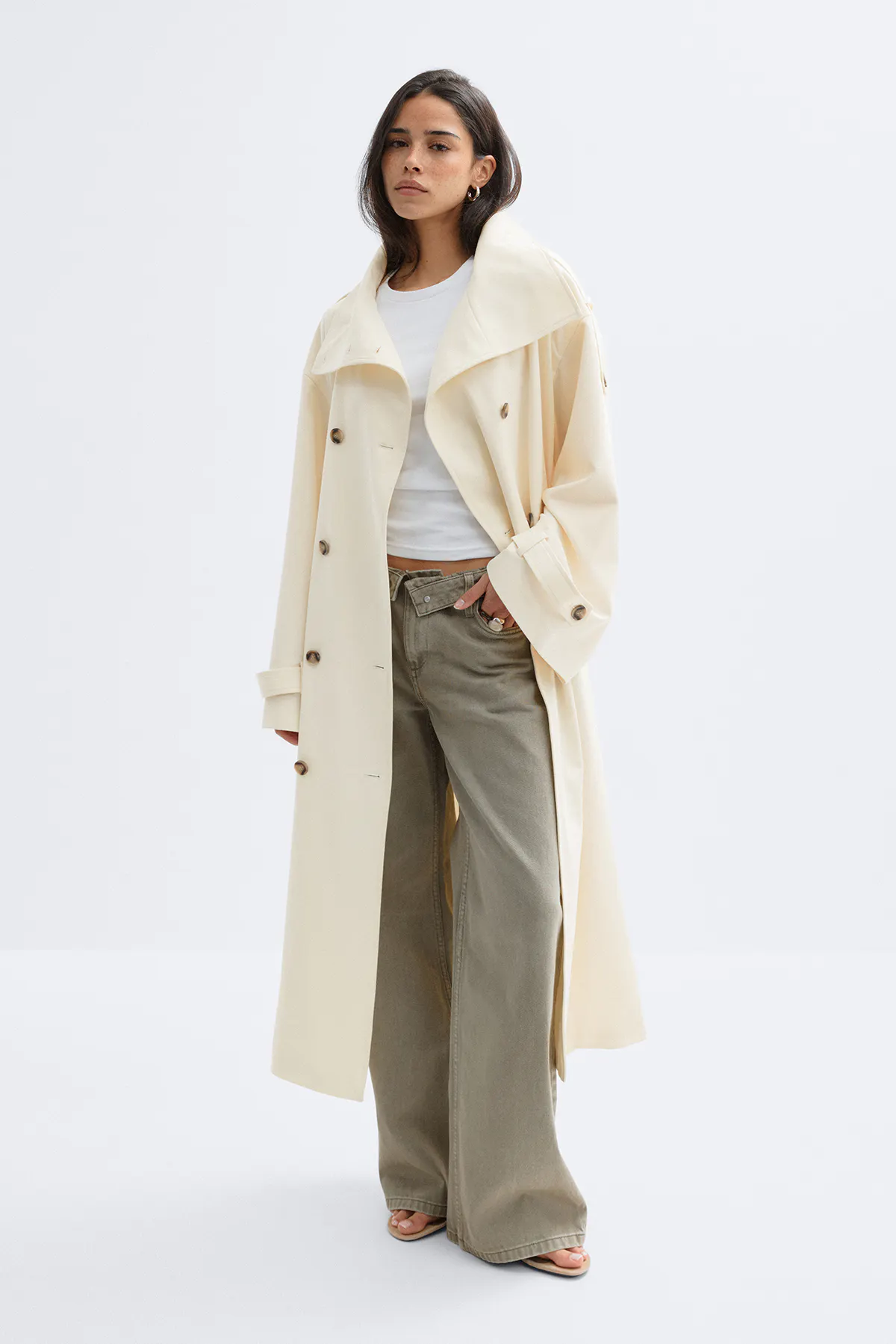 Gina Tricot - High neck trench coat - Trenchs - Blanc - S - Femme