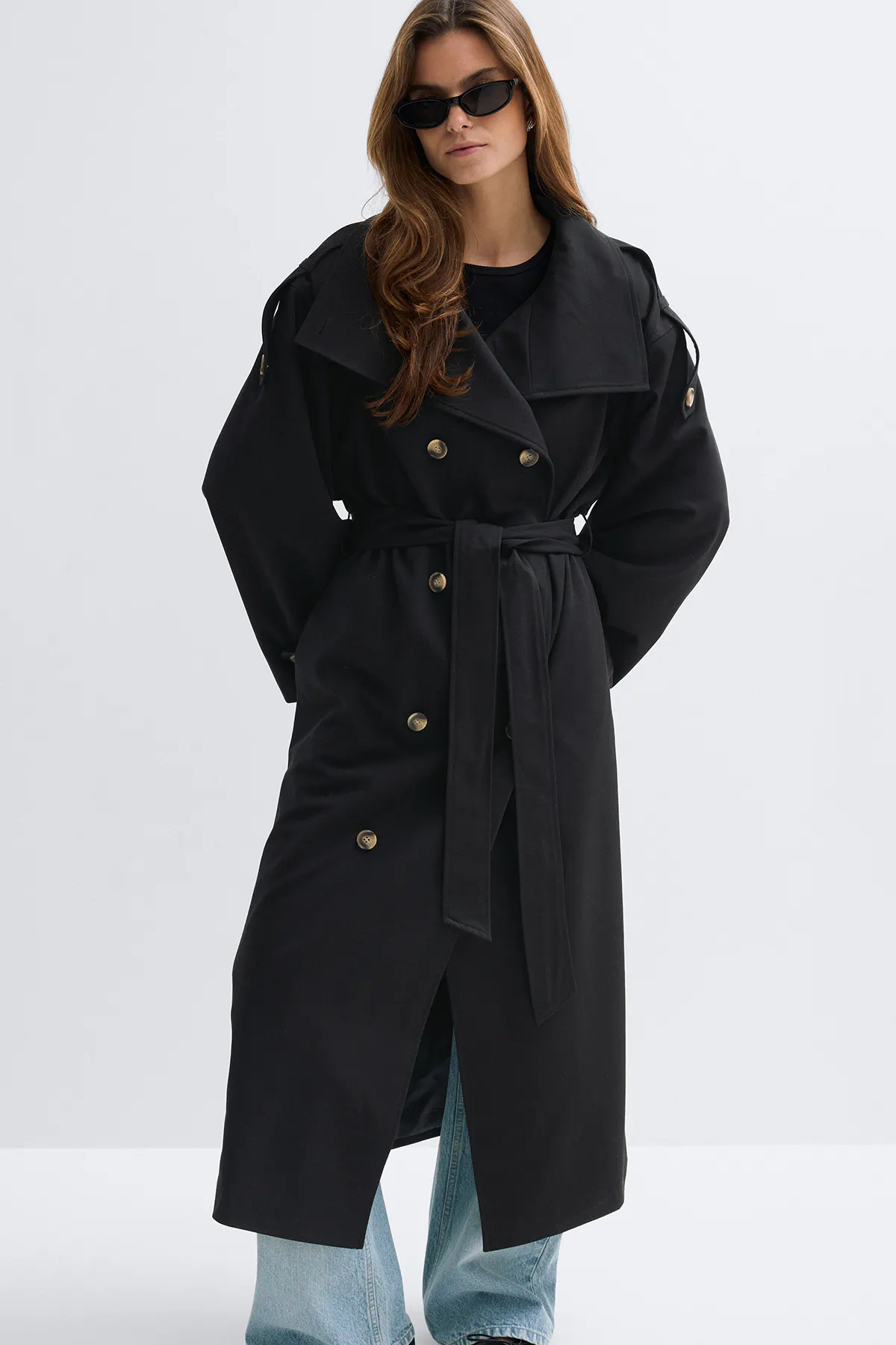 High neck trench coat - Black - Women - Gina Tricot