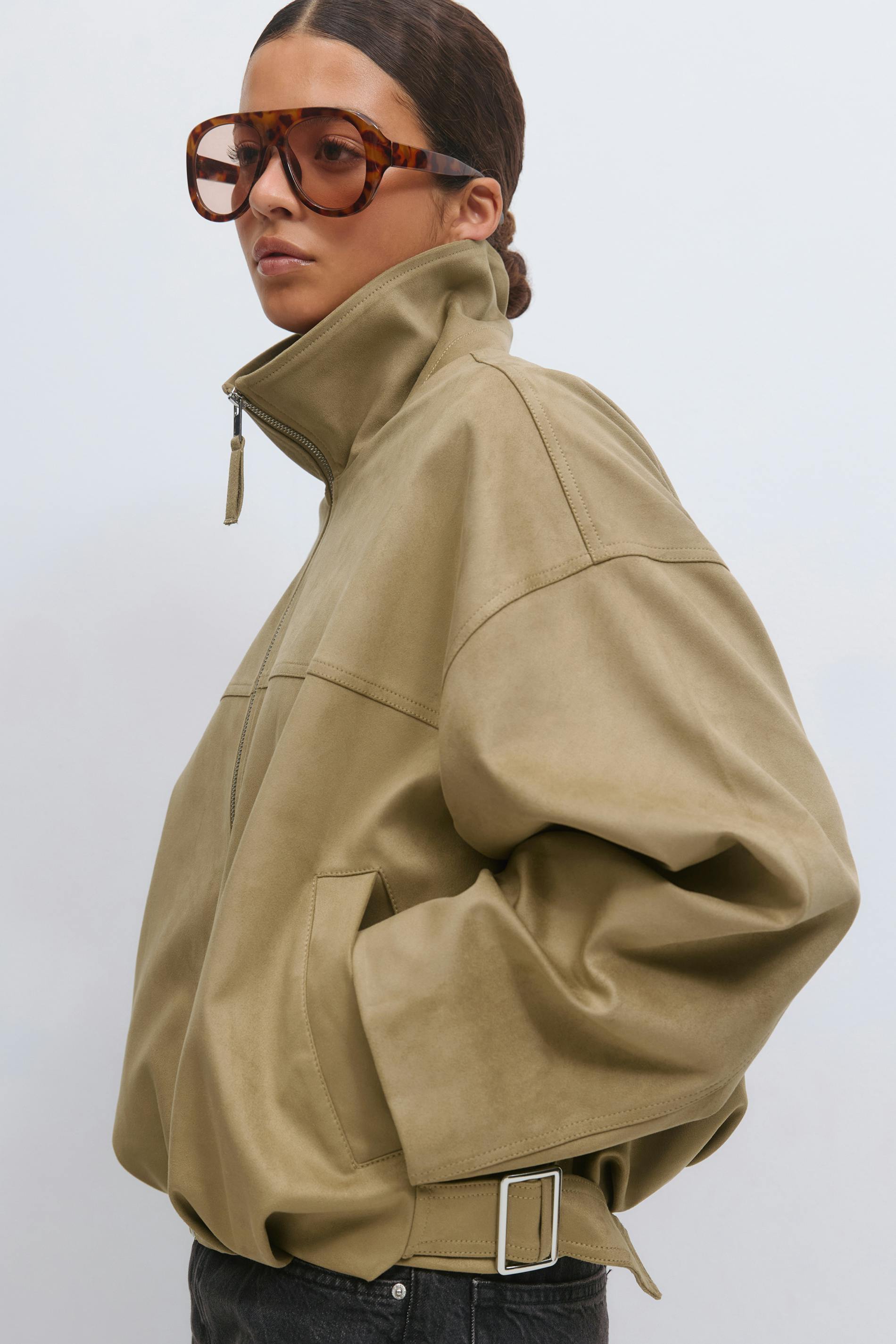 Gina Tricot - Faux suede high neck jacket - Jakker - Grønn - S - Dame