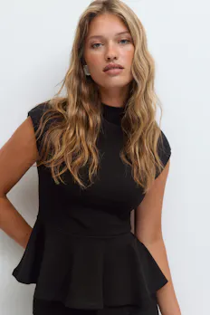 Funnel Neck Peplum Top