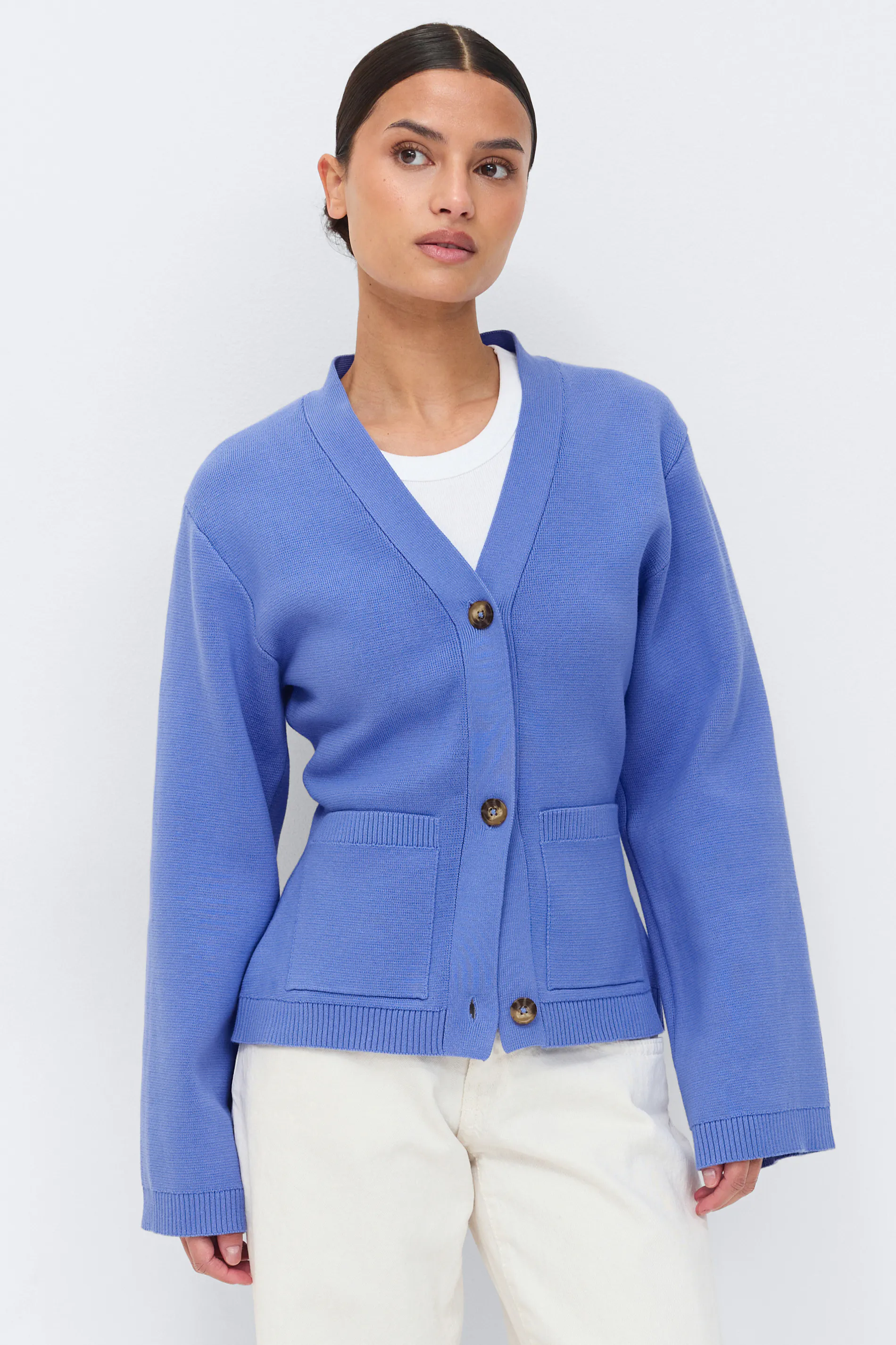 Gina Tricot - Knitted cotton cardigan - Cardigans & strikkejakker - Blå - XS - Dame