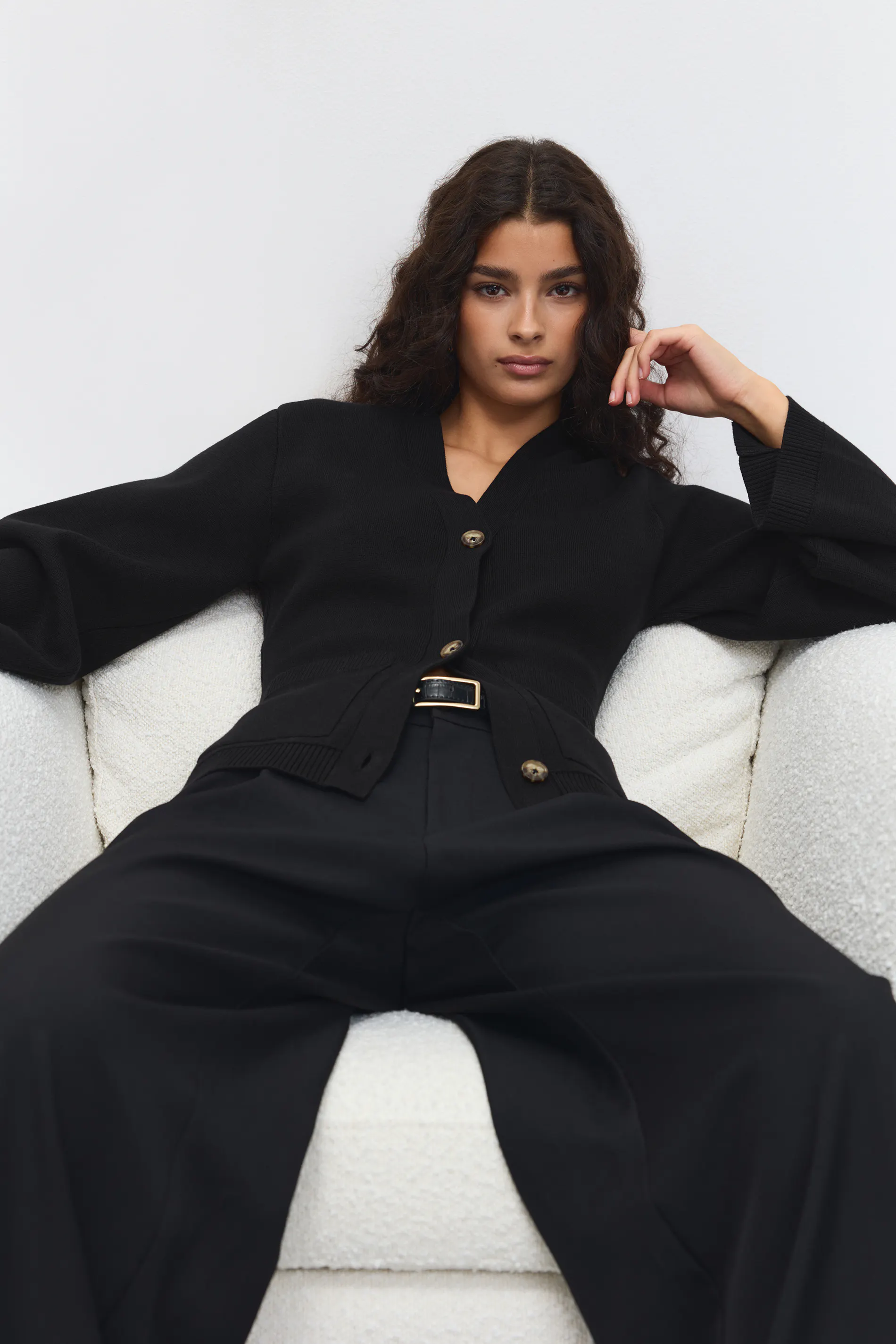 Gina Tricot - Knitted cotton cardigan - Cardigans & strikkejakker - Svart - L - Dame