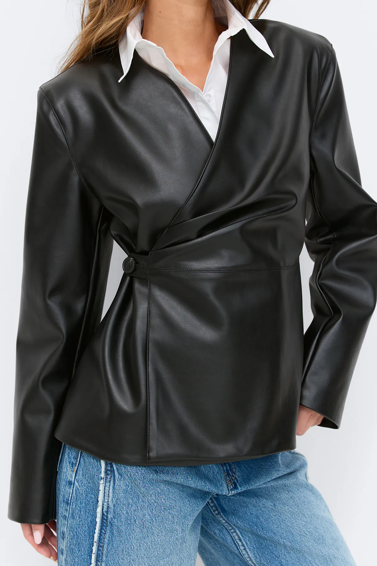 Gina Tricot - Pu wrap blazer - skinnjakker - Svart - S - Dame