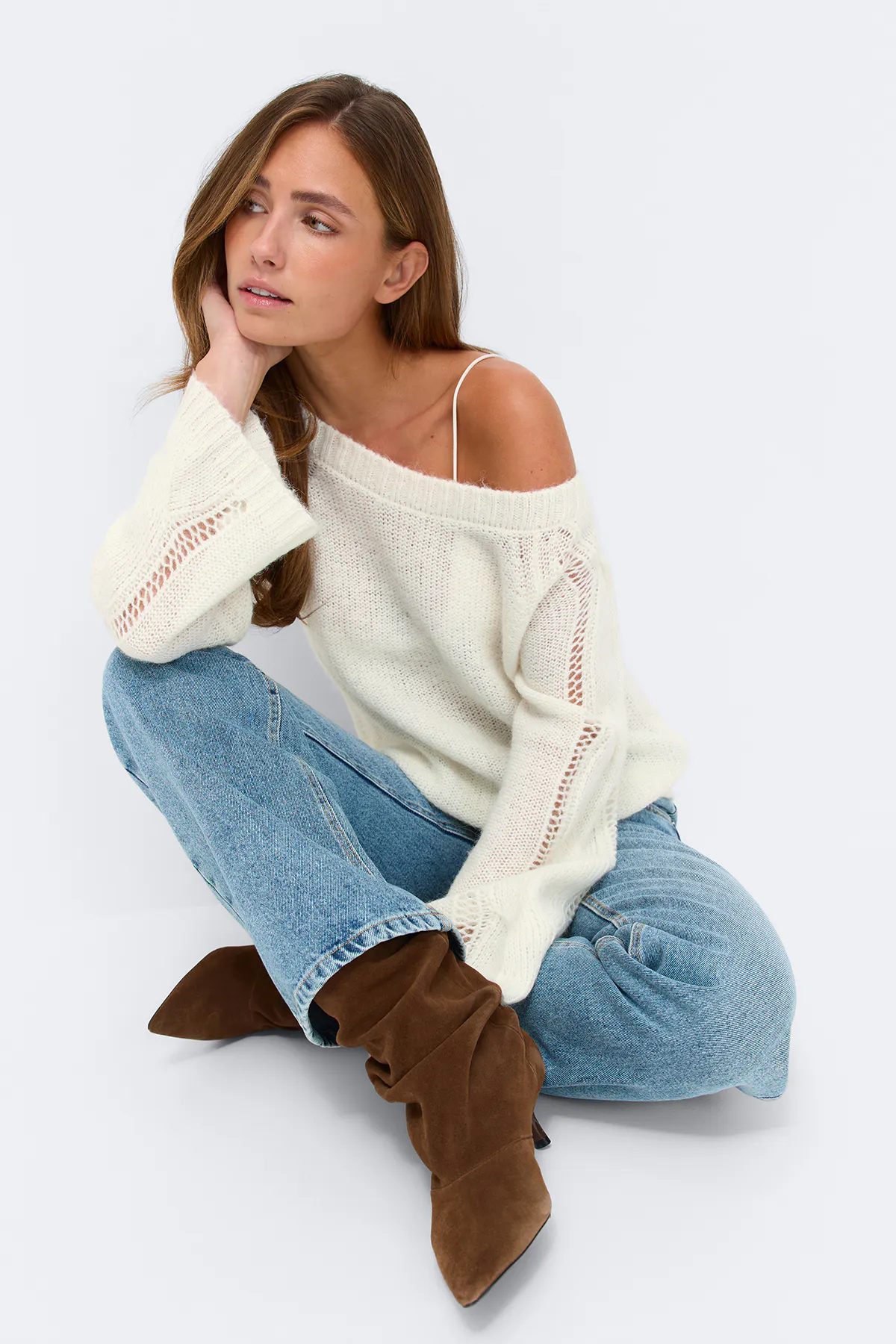Gina Tricot - Oversized knitted sweater - neulepuserot - Valkoinen - M - Naiset