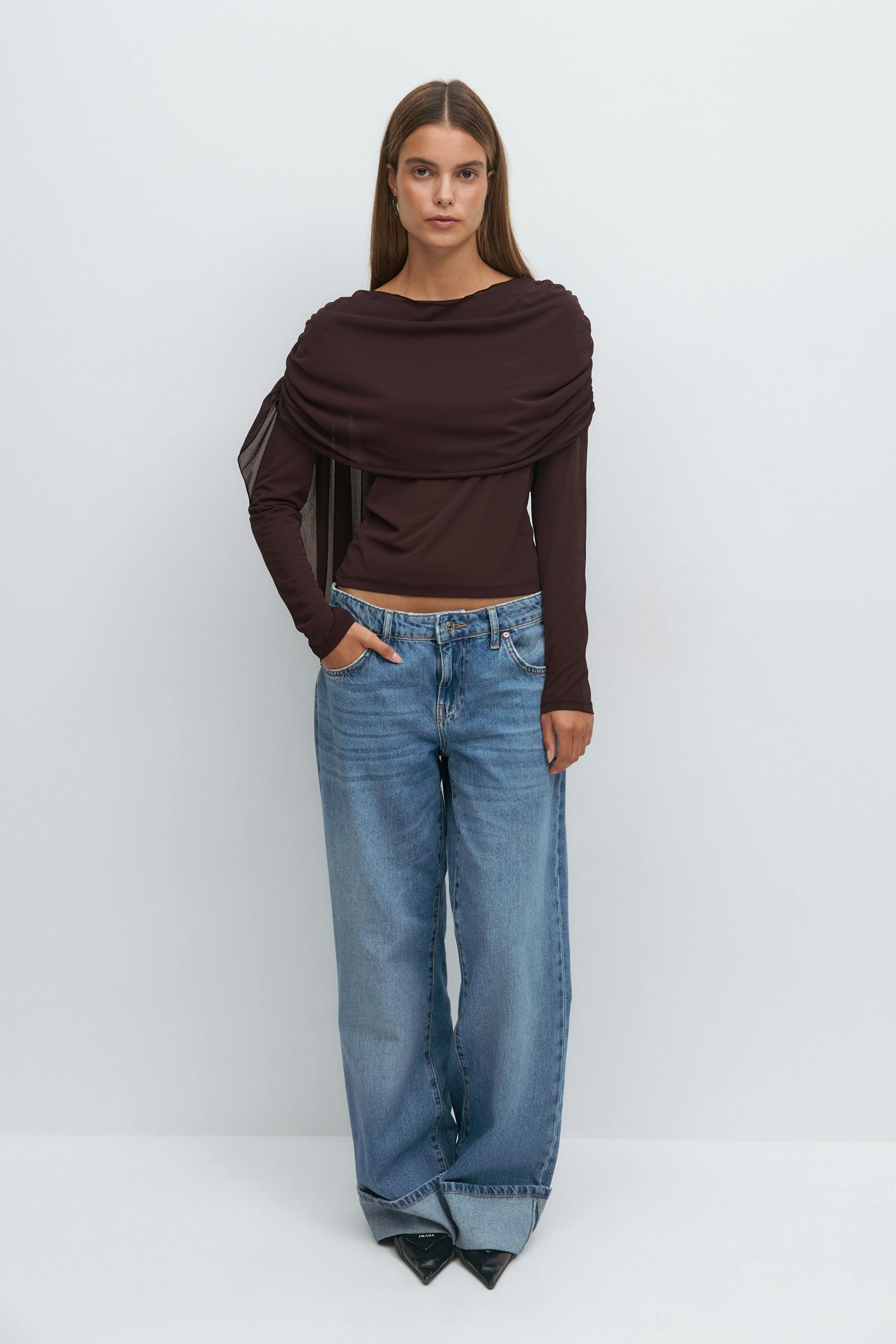 Long sleeve shawl top