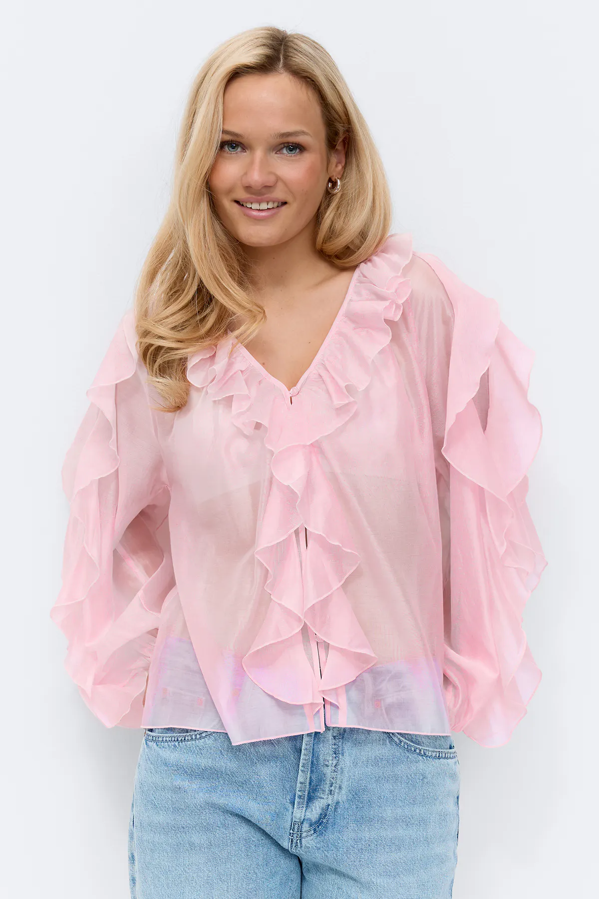 Gina Tricot - Frill blouse - Bluser - Rosa - M - Dame
