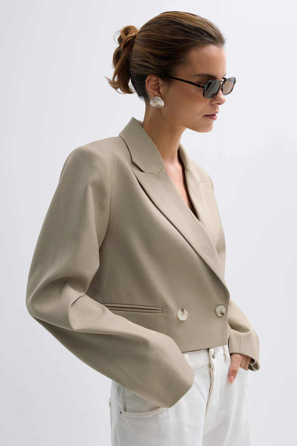 Gina Tricot - Short double breasted blazer - Dressjakke - Beige - L - Dame