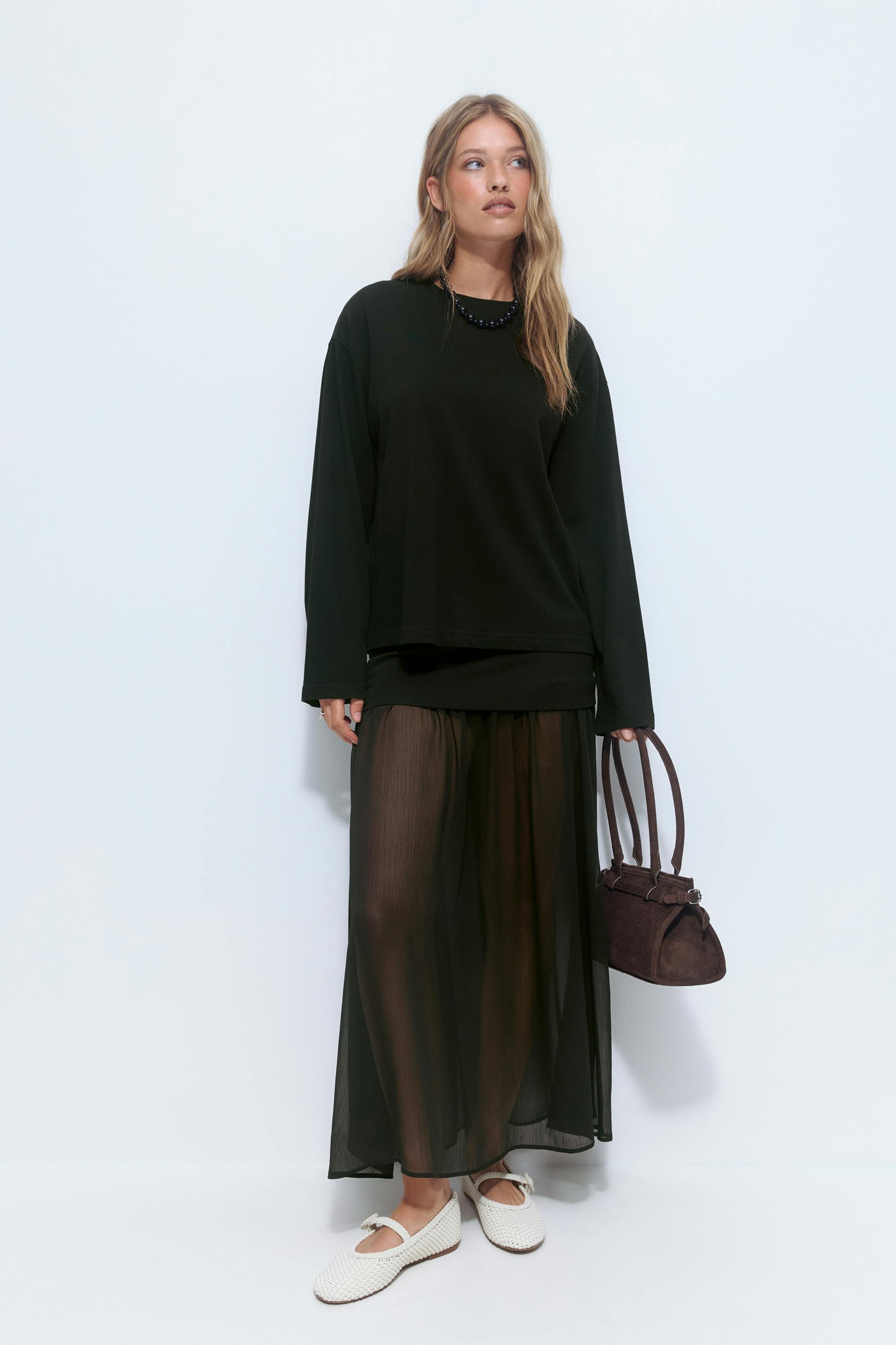 Gina Tricot - Pleated maxi skirt - maxiskjørt - Svart - M - Dame