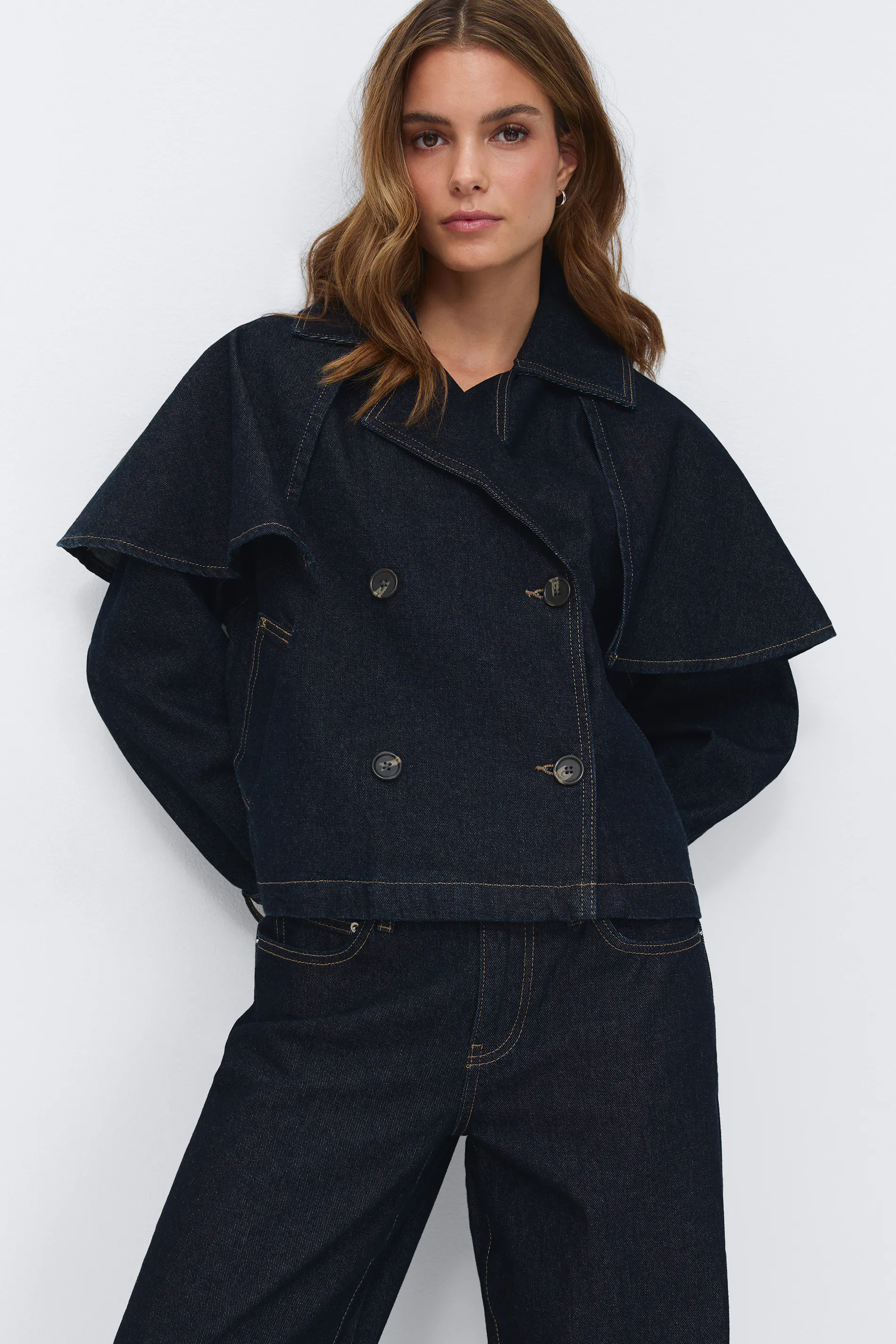 Gina Tricot - Cape denim trench - capes - Bleu - M - Femme