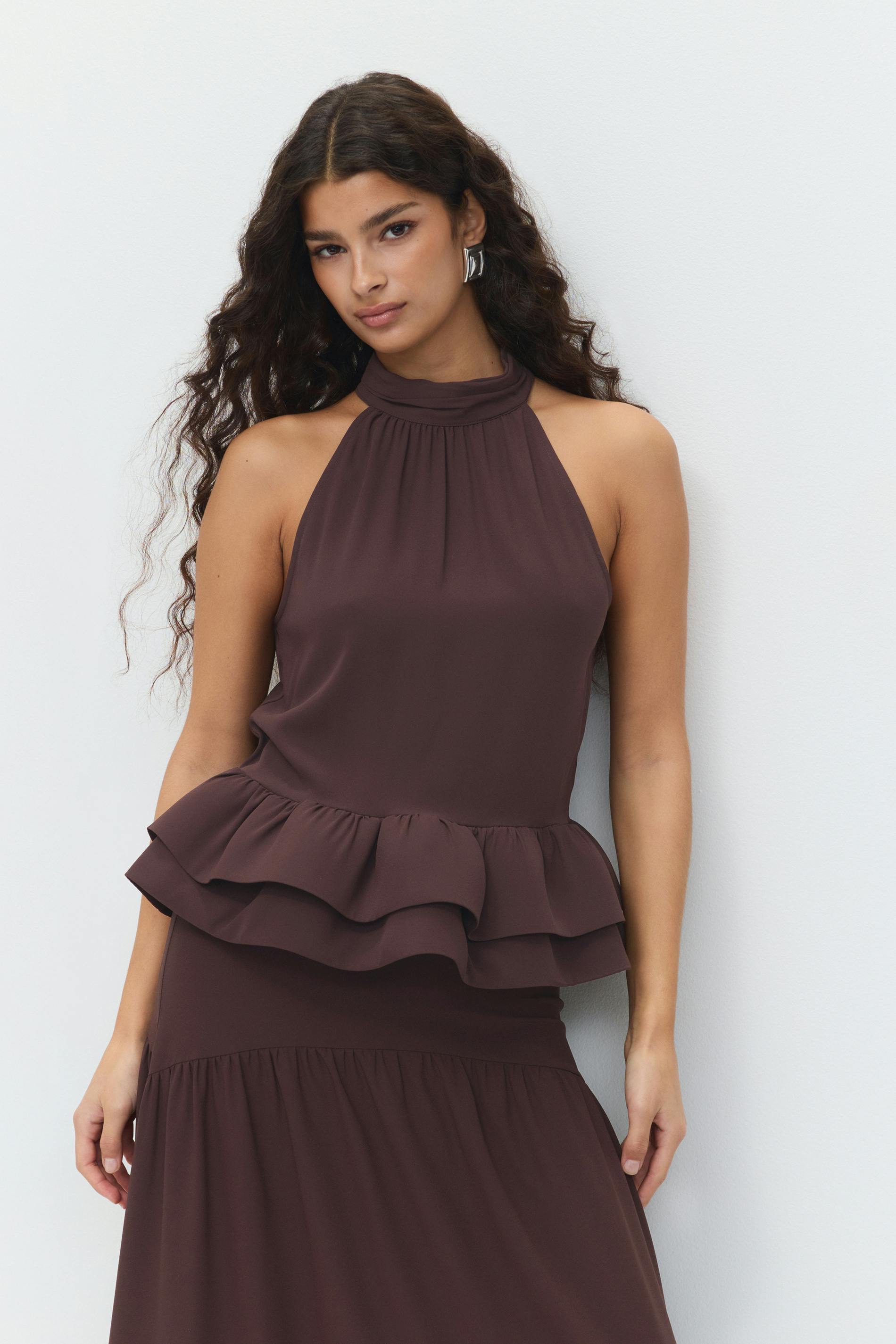 Gina Tricot - Peplum top - peplum paidat - Ruskea - M - Naiset