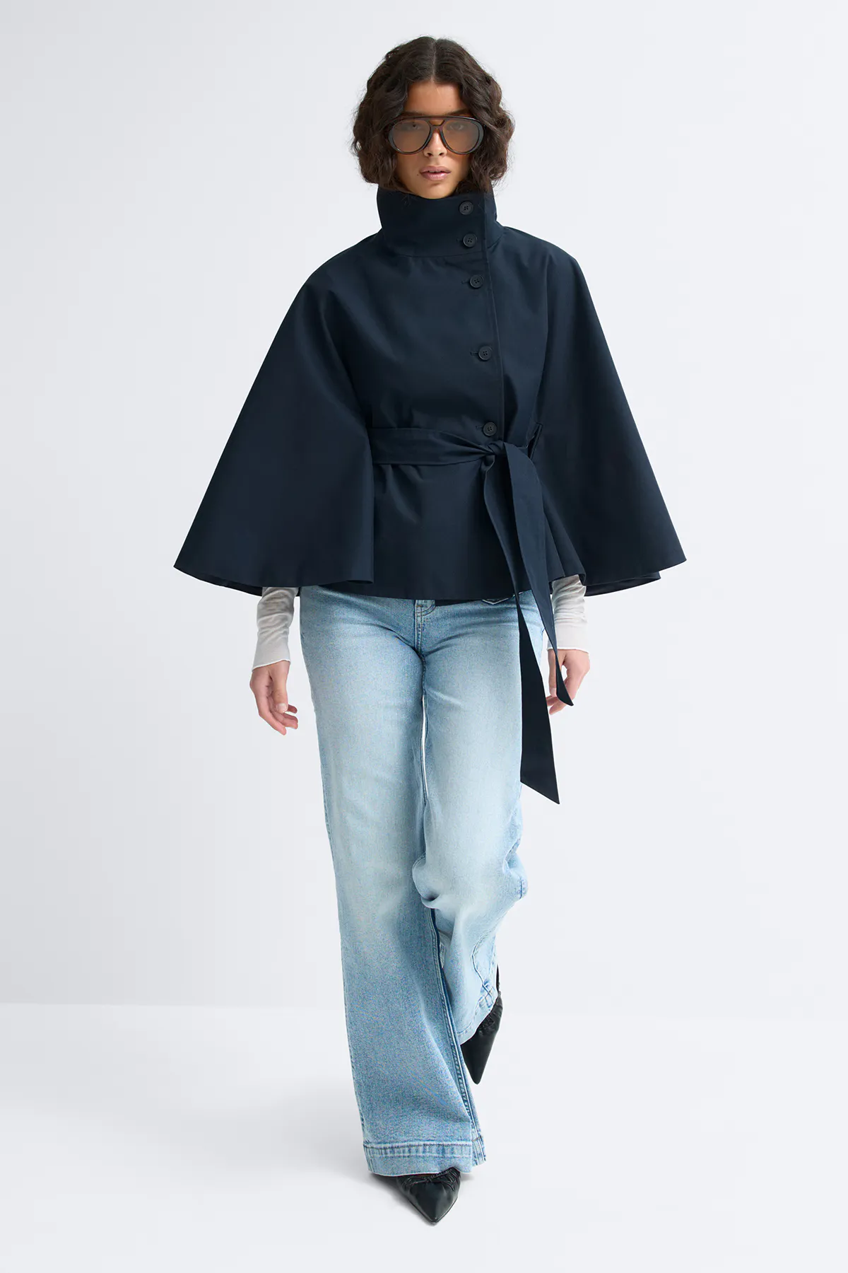 Gina Tricot - Short cape trench jacket - korte jassen - Blauw - M - Dames