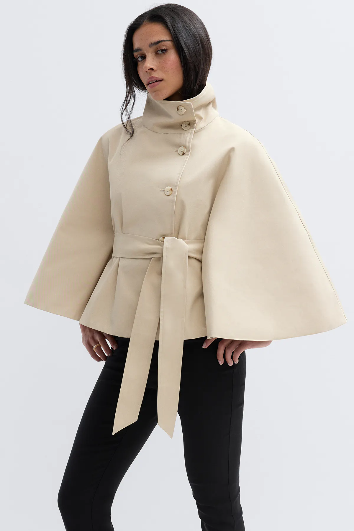 Gina Tricot - Short cape trench jacket - korte jassen - Beige - XS - Dames
