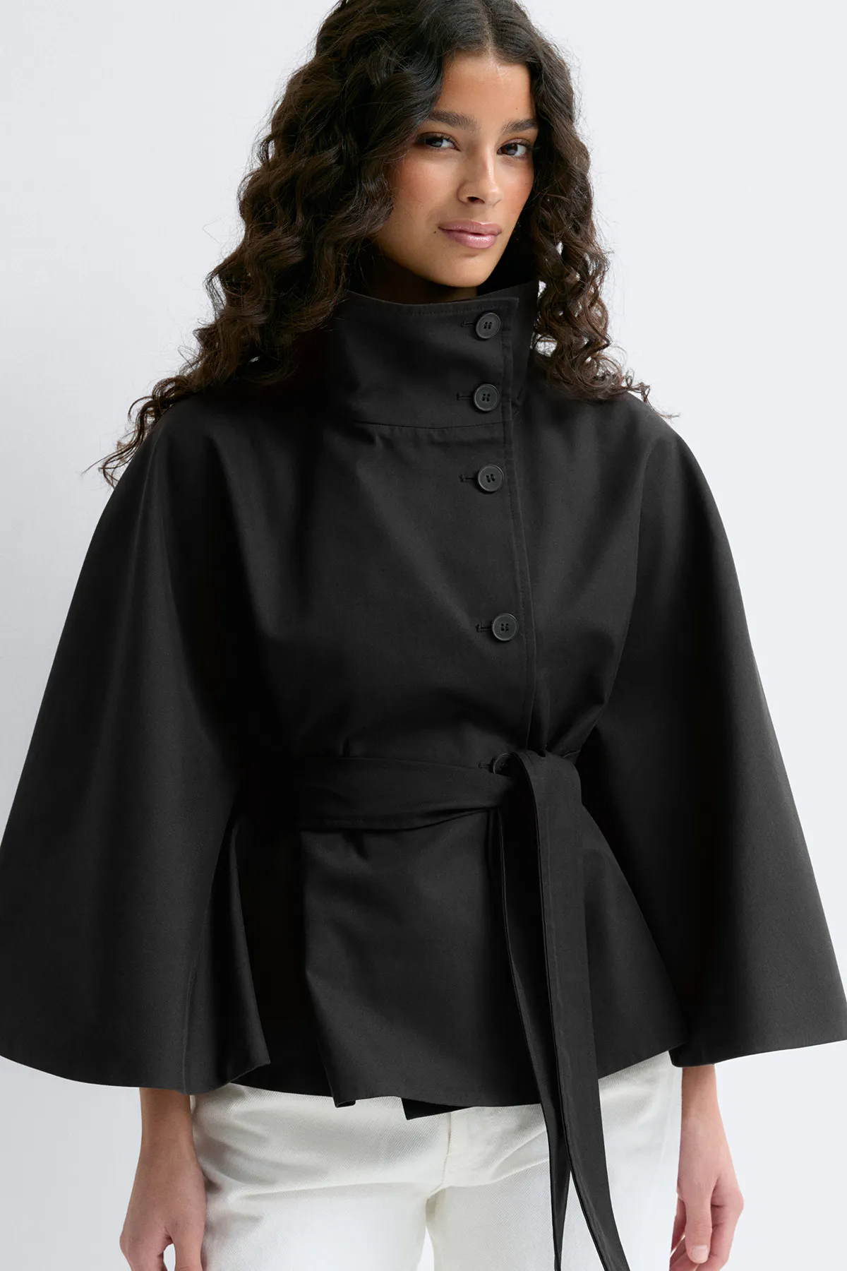 Gina Tricot - Short cape trench jacket - korte jassen - Zwart - XL - Dames