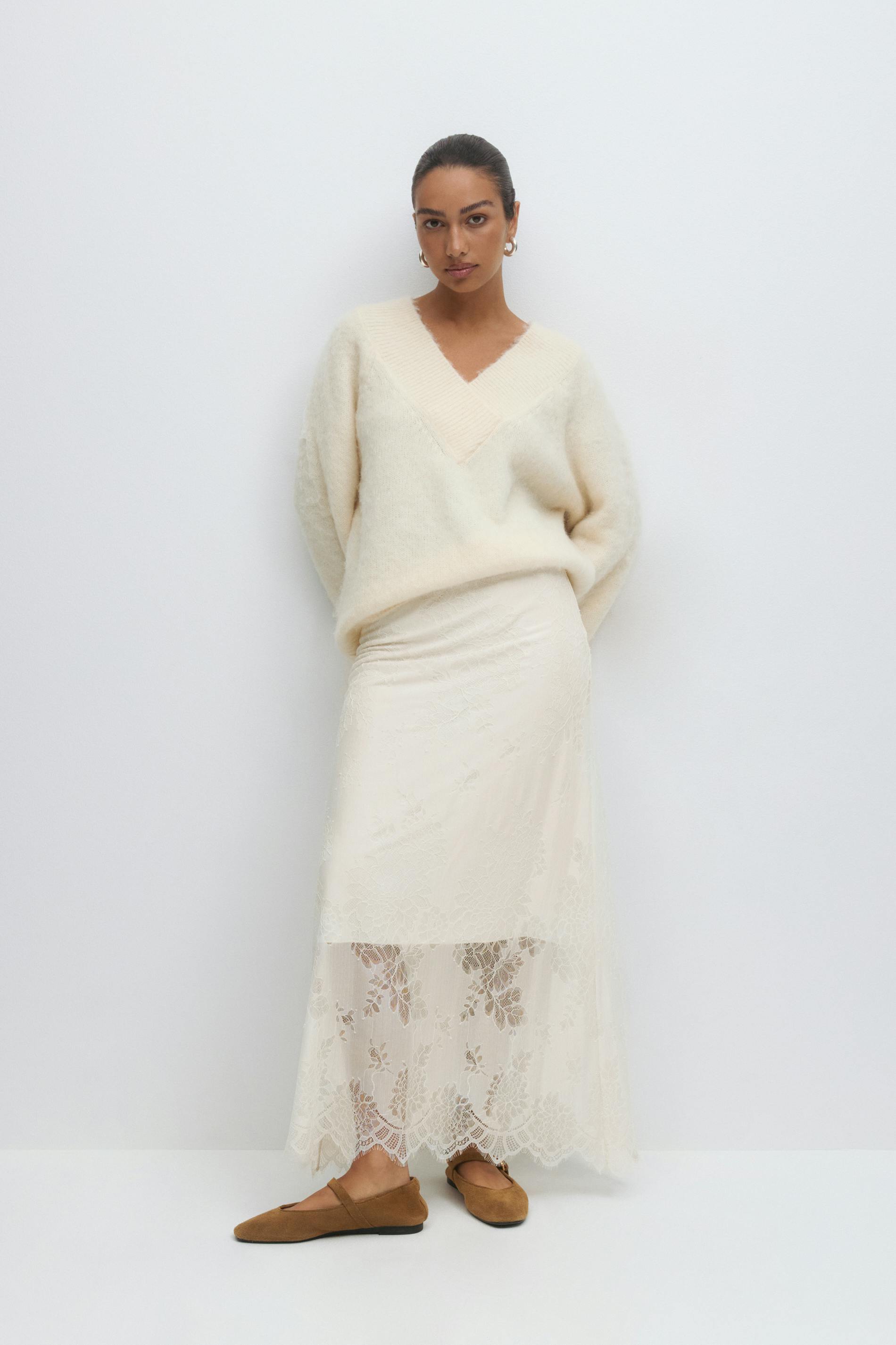 Gina Tricot - Lace skirt - lange rokken - Wit - M - Dames