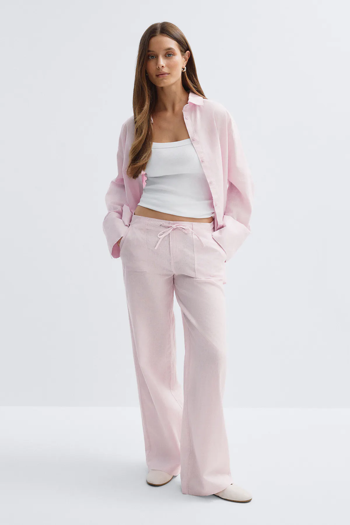 Gina Tricot - Linen blend trousers - Linnen broeken - Roze - 36 - Dames