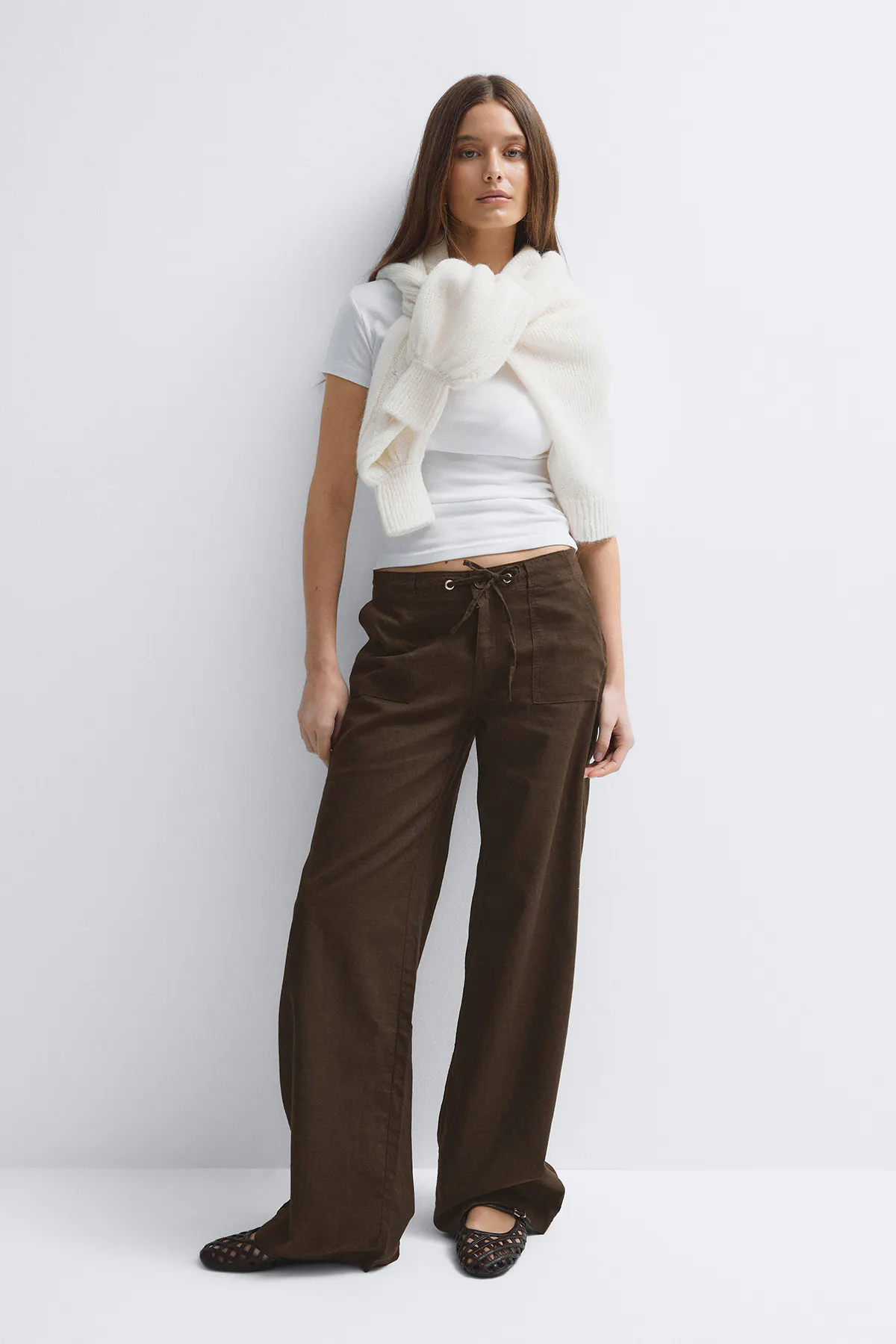 Gina Tricot - Linen blend trousers - Linnen broeken - Bruin - 40 - Dames