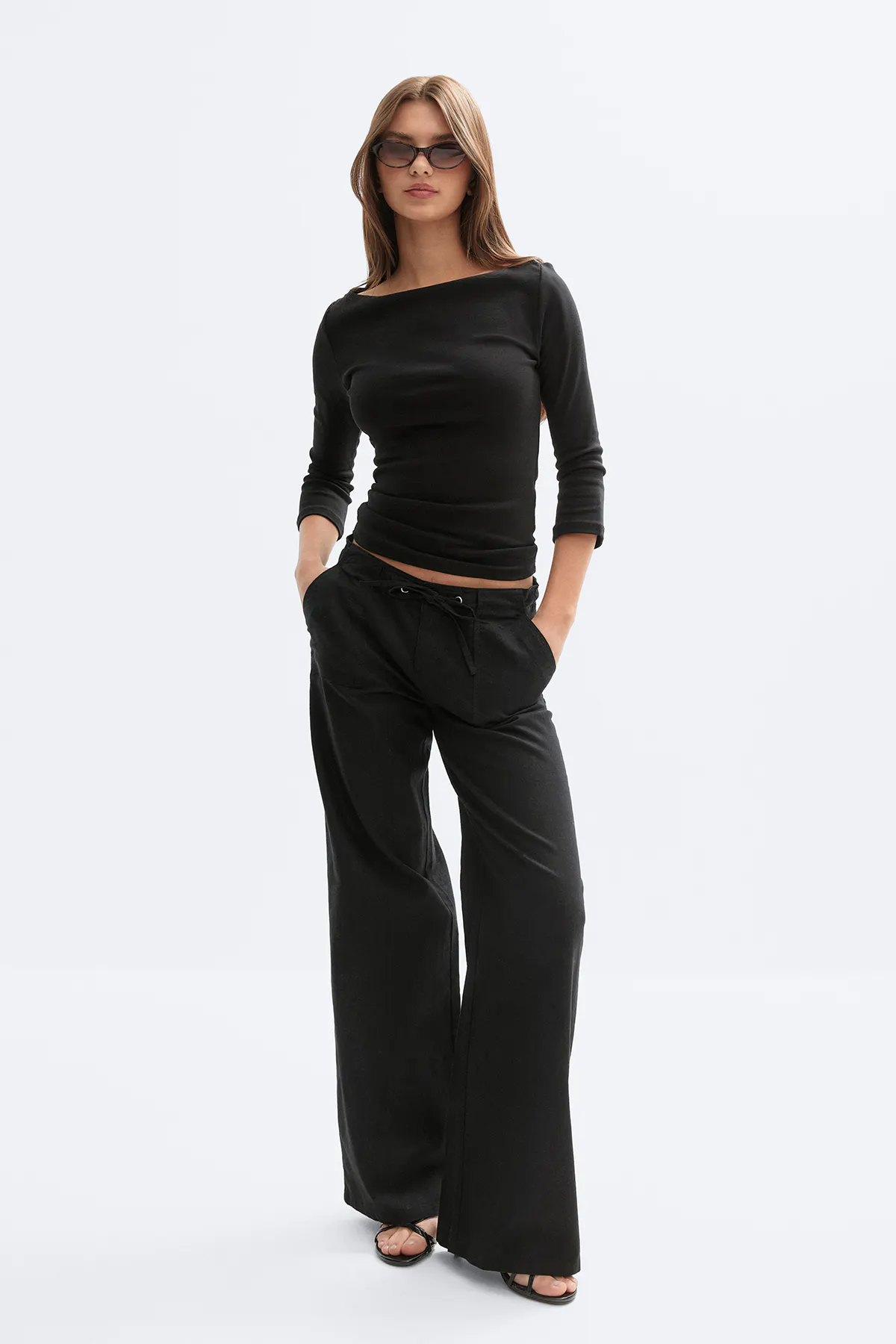 Gina Tricot - Linen blend trousers - Linnen broeken - Zwart - 34 - Dames