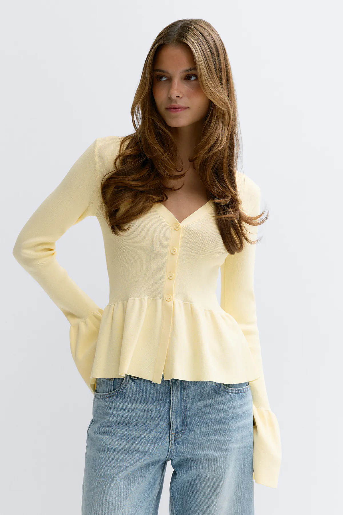 Knitted peplum cardigan - Yellow - Women - Gina Tricot
