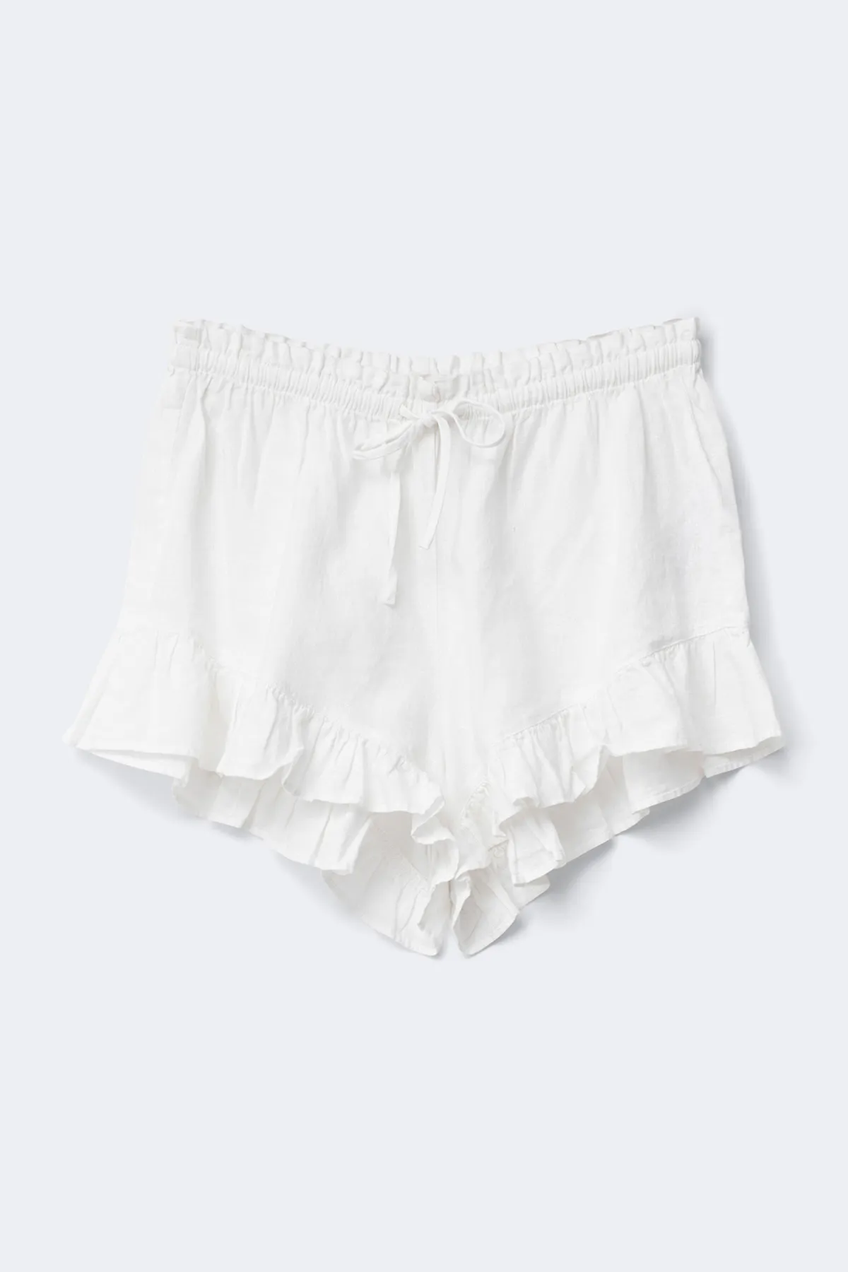 Linen blend frill shorts - White - Women - Gina Tricot