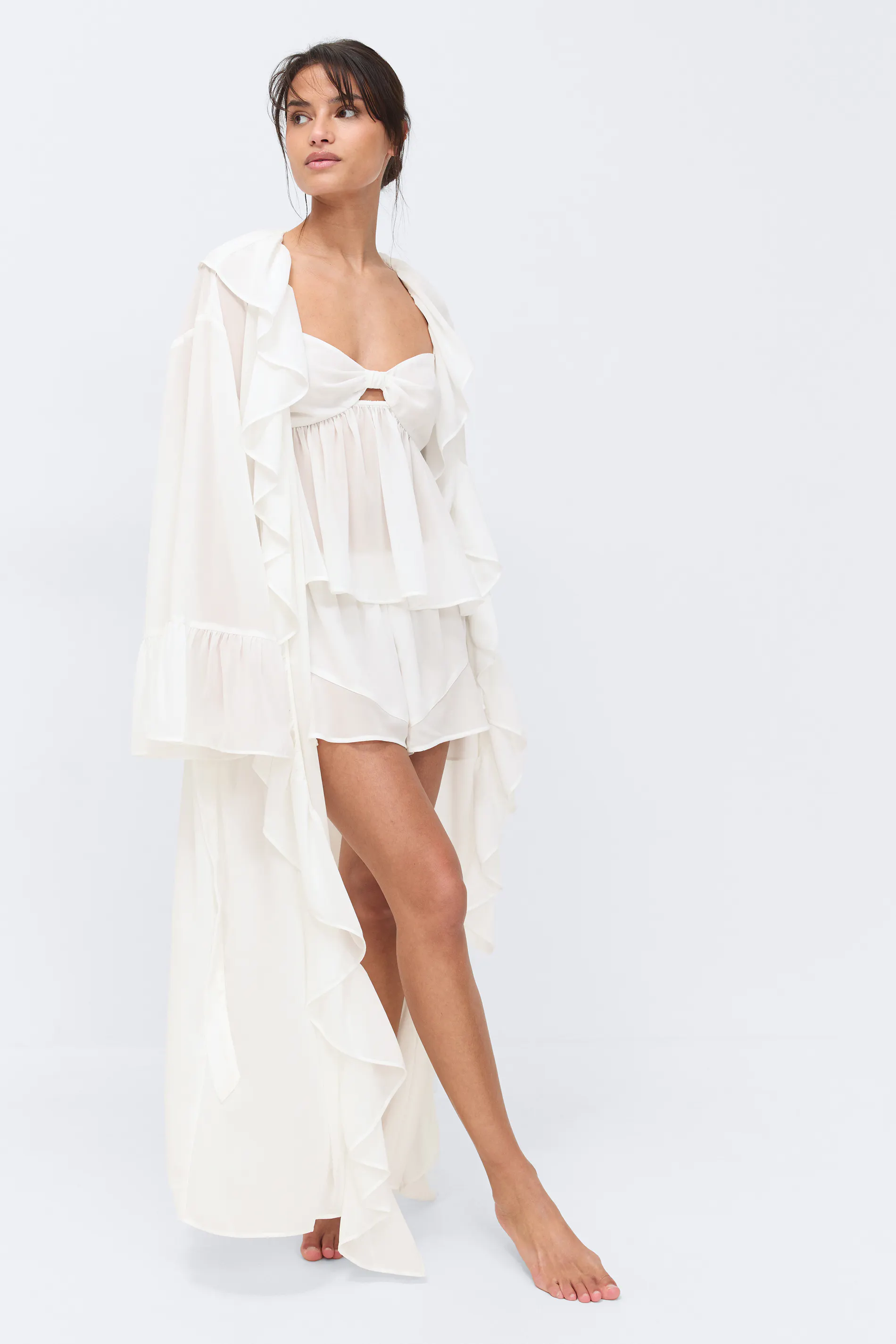 Gina Tricot - Chiffon loungewear robe - morgenkåber - Hvid - L - Dame