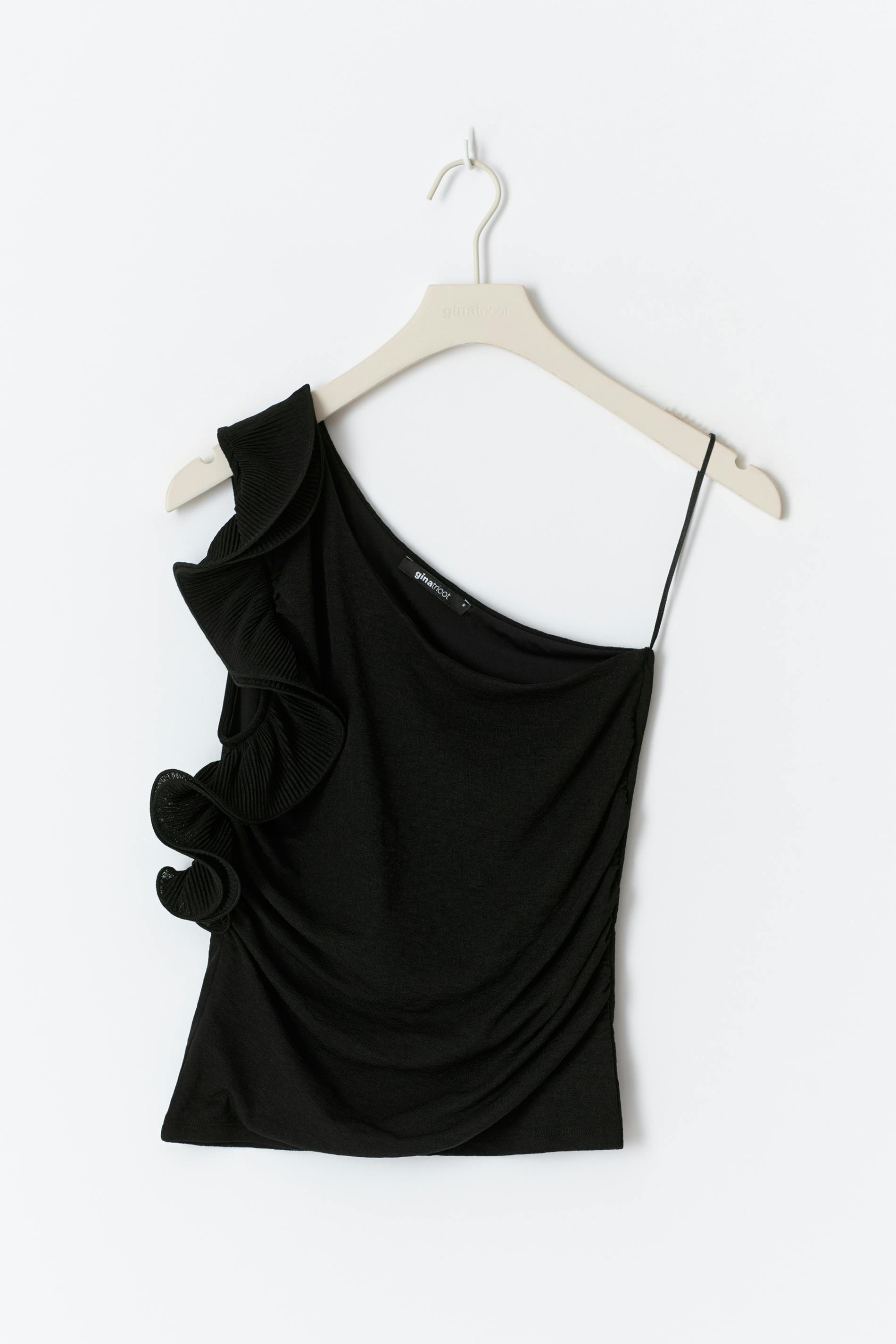 One shoulder ruffle top - Schwarz - Dame - Gina Tricot